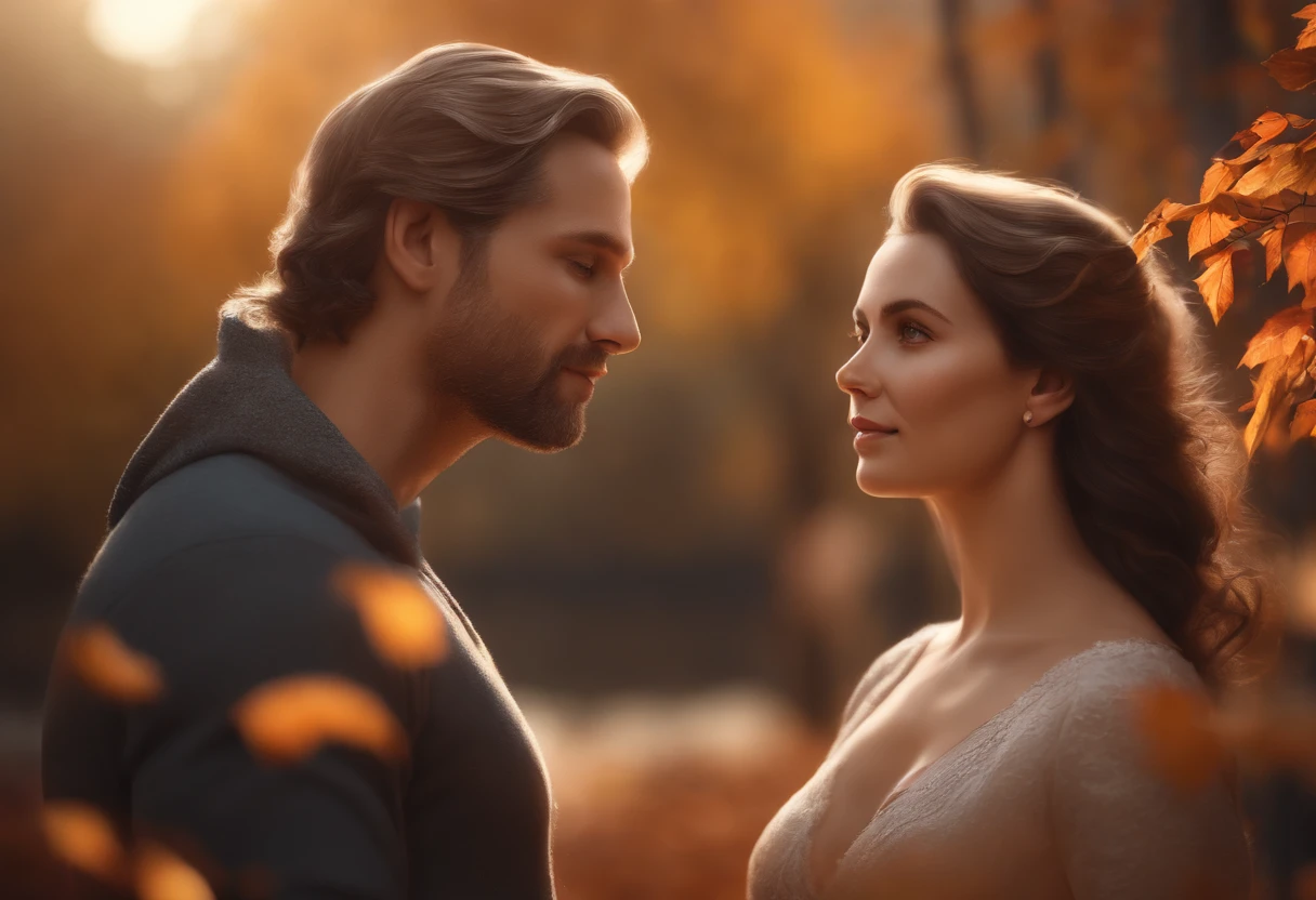 40 YEAR OLD blonde Man AND PREGNANT brunette WIFE, FAMILY, LOVE, ROMANCE, ROMANTIC, FLOWERS, NATURE, TREES, photorealistic, High resolution, ((perfect hand)), ((perfect face)), hair with many details, 8k artgerm bokeh, fanart best artstation, render photorealistic, guweiz-style art, inspired by WLOP, ig model | artgerm, detailed, stunning portrait of realistic face, beautiful, deviantart artstation cgscosiety, ((beautiful fall background))