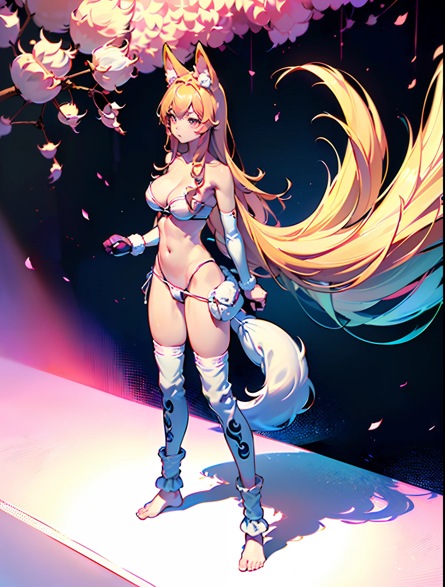 ((fox girl)), ((oppai)), ((full body)), ((Standing pose)), ((((((very baggy and long cotton leg warmers)))))), ((bare feet)), ((strapless bra)), ((thong panties)), ((((martial fighting gloves)))), ((fully detailed))