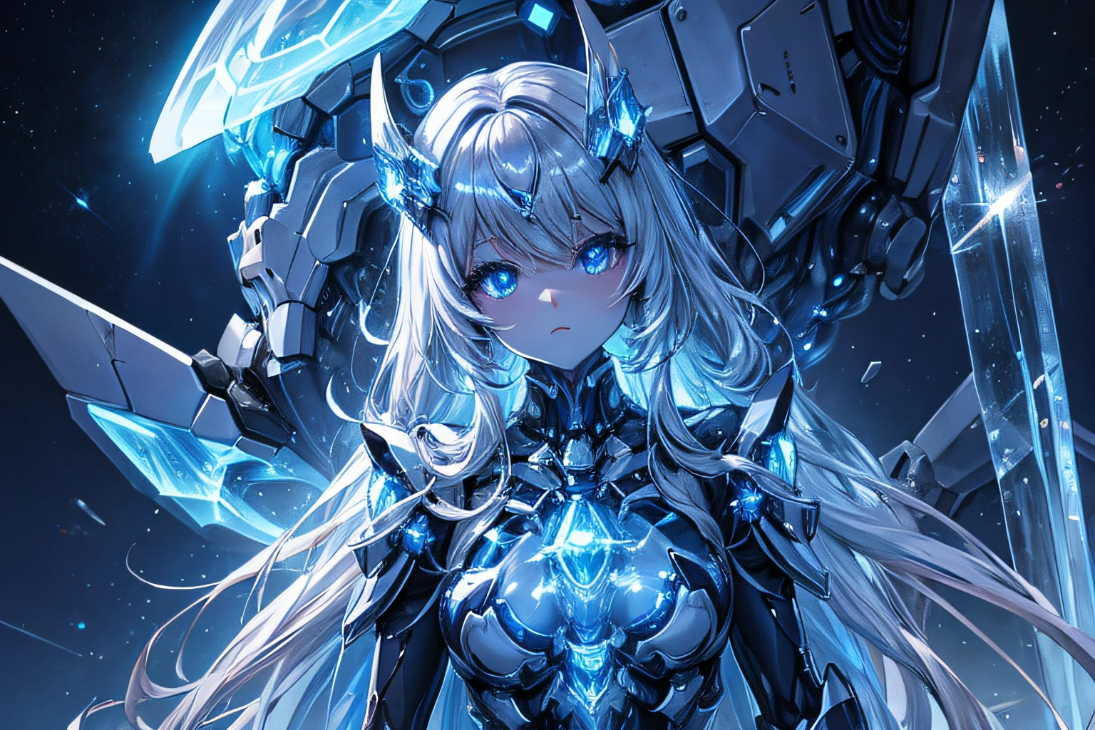 original character, masterpiece, full power, best quality, 1girl, blus, large breasts, closed mouth, gloves, mecha_musume, halo, mechanical_arms, bodysuit, magician clothes, orange black robe, detailed, elf, blue hair, long hair, cyan eyes, looking at viewer, smile, simple background, skin tight, solo, upper body, very long hair, white background, (masterpiece:1.4), (best quality:1.4), (shiny skin), <lora:cMechaMusumeC_cV1:0.8>  <lora:thickerLinesAnimeStyle_loraVersion:1>