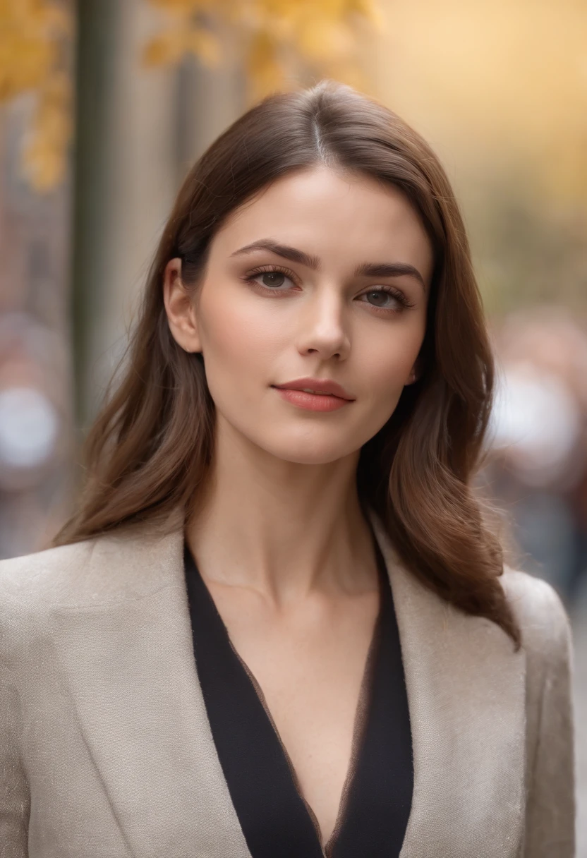 (Obra maestra, La mejor calidad), beautiful woman, Parte superior detallada de cuello alto sin mangas, pants, collar, cabello ondulado, Cara perfecta, Cara hermosa, seductor, Grandes ojos hermosos, boca abierta, feliz, Cuerpo Perfect Slim Fit, (al aire libre), Calles de la ciudad, Nueva York, colores brillantes