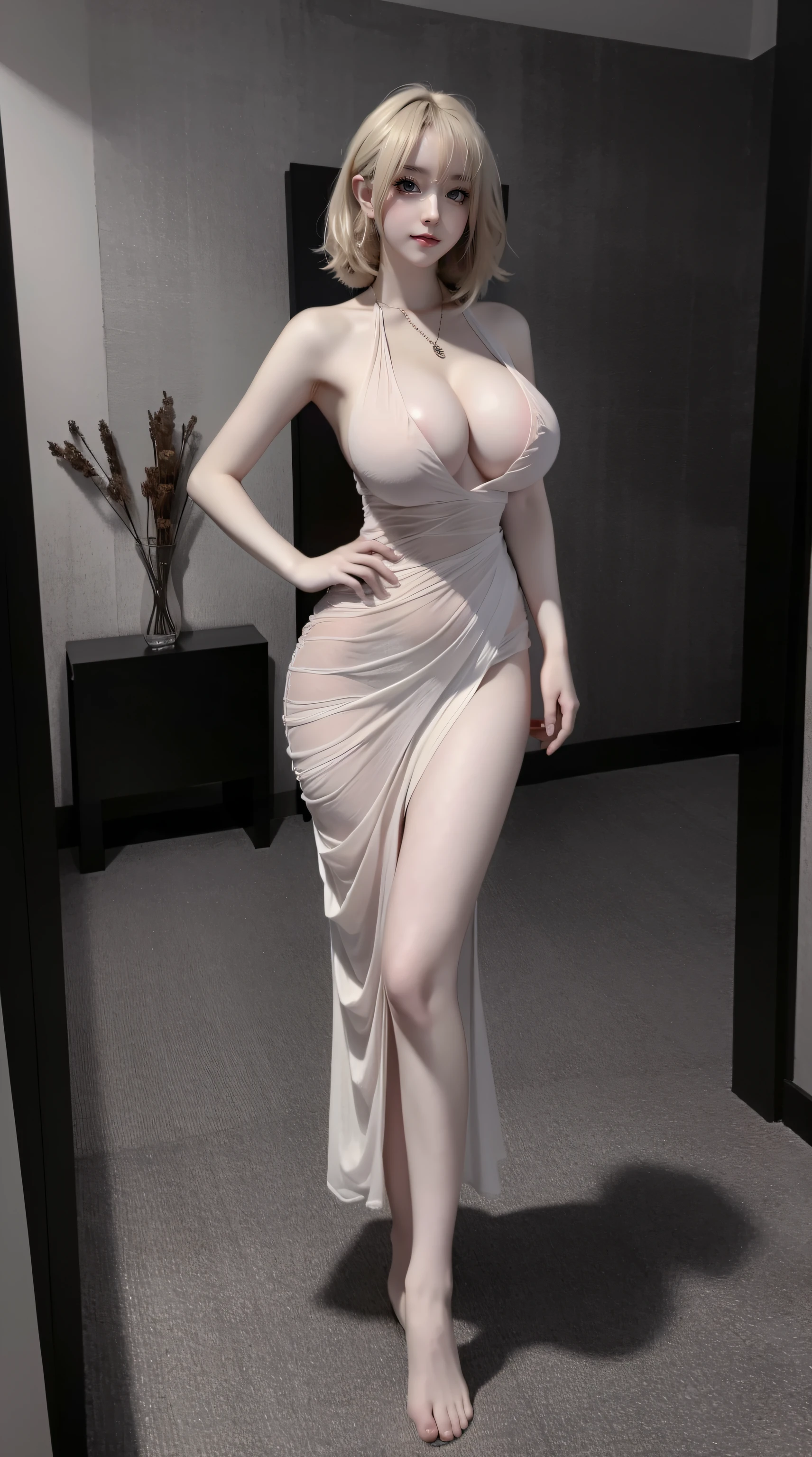 8k, hyperrelism, masterpiece, best quality, ultra detailed, high res, random background, 1girl, (large breasts:1.5), narrow waist, wide hips, knees, night , slutty naked, necklace