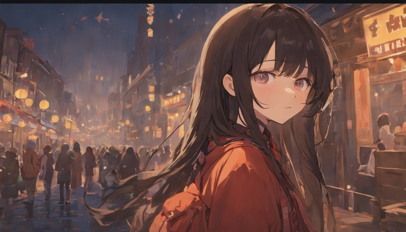 girl,Winters,in the afternoon,Long black hair,sad