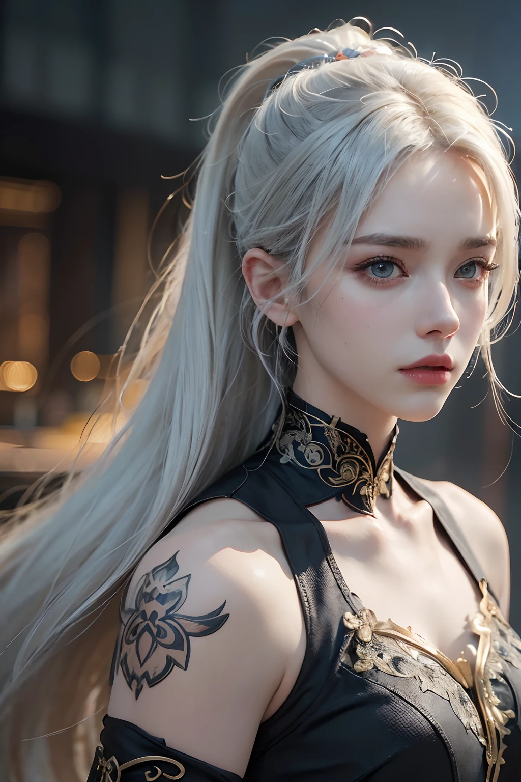 1girl, handsome girl, white hair pony tail, intricate, solo focus, realistic, dynamic pose realistic, detailed and correct facial structure, handsome, attractive, slightly muscular, cinematic lighting, unreal engine, trending on ArtStation, intricate details, masterpiece, best quality, by Irakli Nadar, Greg Rutkowski,(((best quality))),(((ultra detailed))),(((masterpiece)))