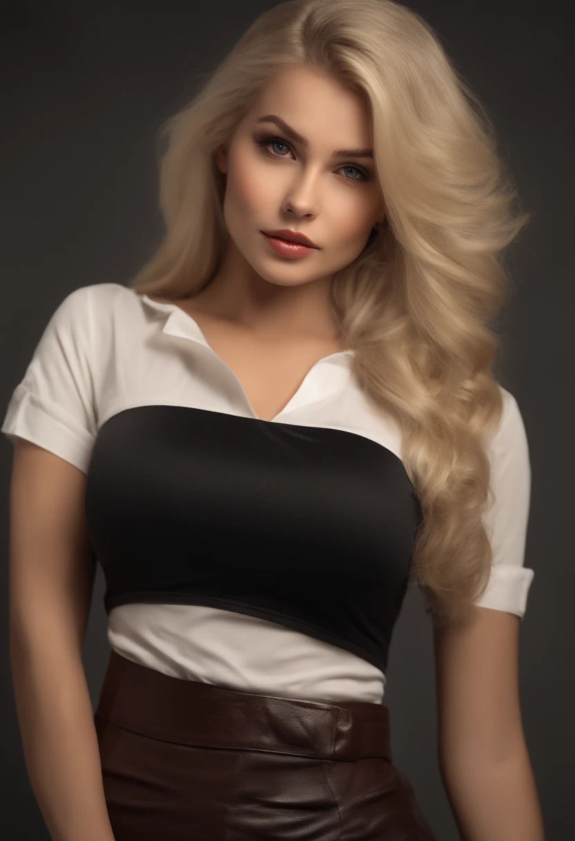 professional, (4k photo:1.1) by (Jeremy Lipking:0.3), (Dittmann Anna:0.3), (Arian Mark:0.3), (Sharp focus:1.3), high detail, wearing (lowcut shirt:1.2), beautiful detailed face, hazel eyes, long blonde hair, (attractive young woman:1.3), (seductive:1.1), (blushing:1.1), hourglass body shape, large round big breasts, wide thicc hips, blonde goddess, tight outfit, tight attire, smiling seductively, pretty face, perfect white haired girl, satisfied pose, cute seductive smile, beautiful blonde girl, good young girl, beautiful angle, attractive pose, cute girl, sexy pose, a gorgeous blonde, full body picture, full body, full body shoot, wearing white skirt and boots