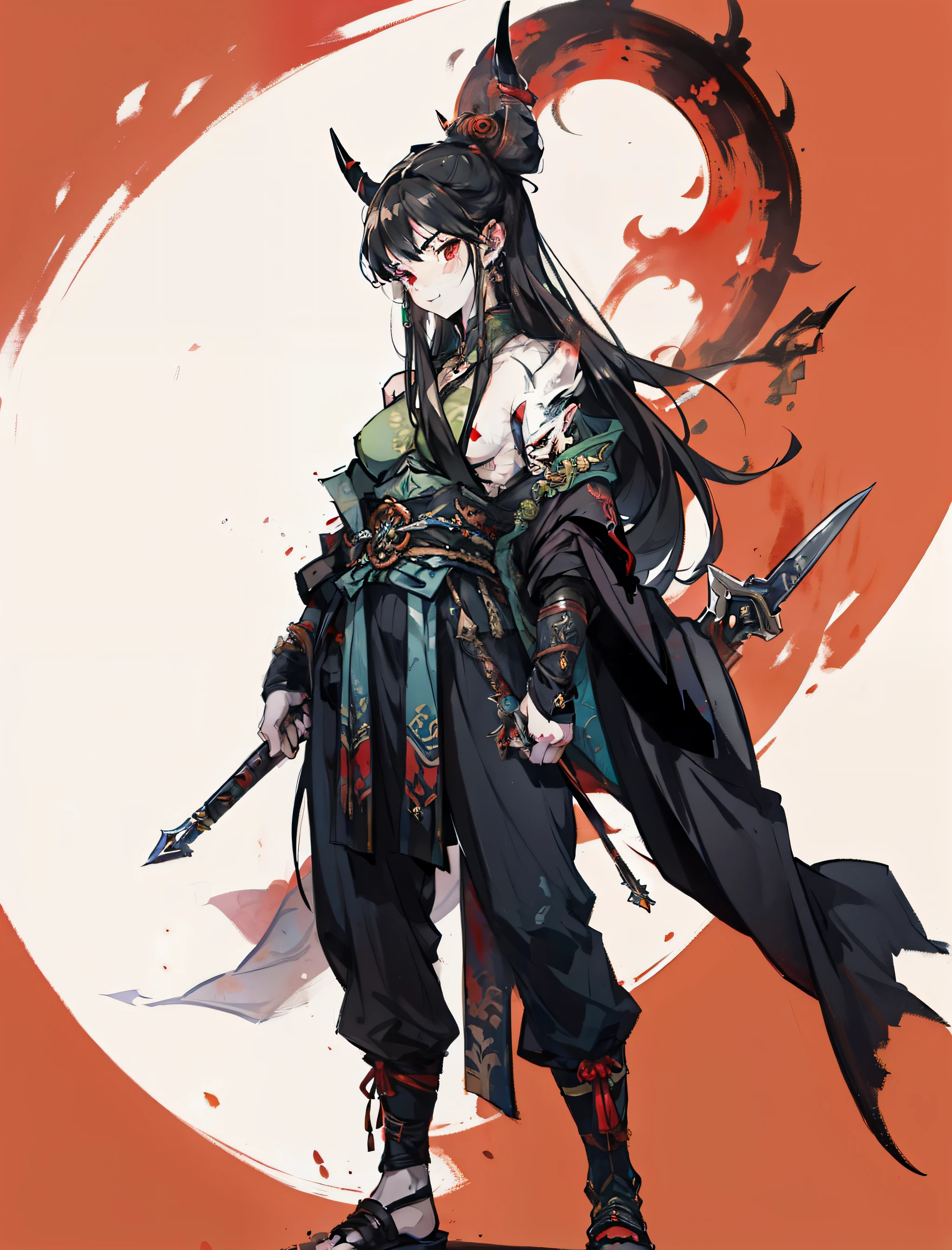 A Yasha with a warhammer，ogre，A demonic warrior，China-style，Full body like，one color background