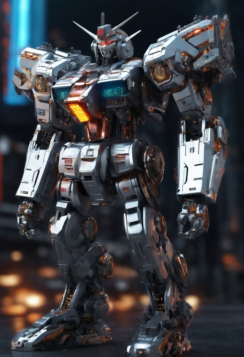 Gundam Mecha , science fiction, frontal view, technological feel, C4D, OC renderer, unrealistic engine, high detail, industrial design, 8K HD, studio light, futuristic flair