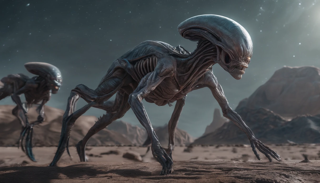 Different races of Aliens, foco nítido, qualidade 8K, foto RAW, detalhes intricados