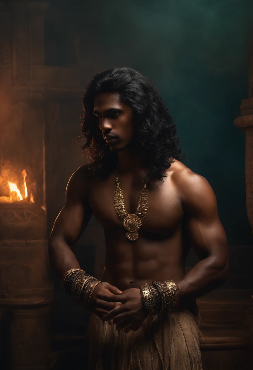 a dark skinded guy with long black indian hair who looks like he addicted to playing wvideo game