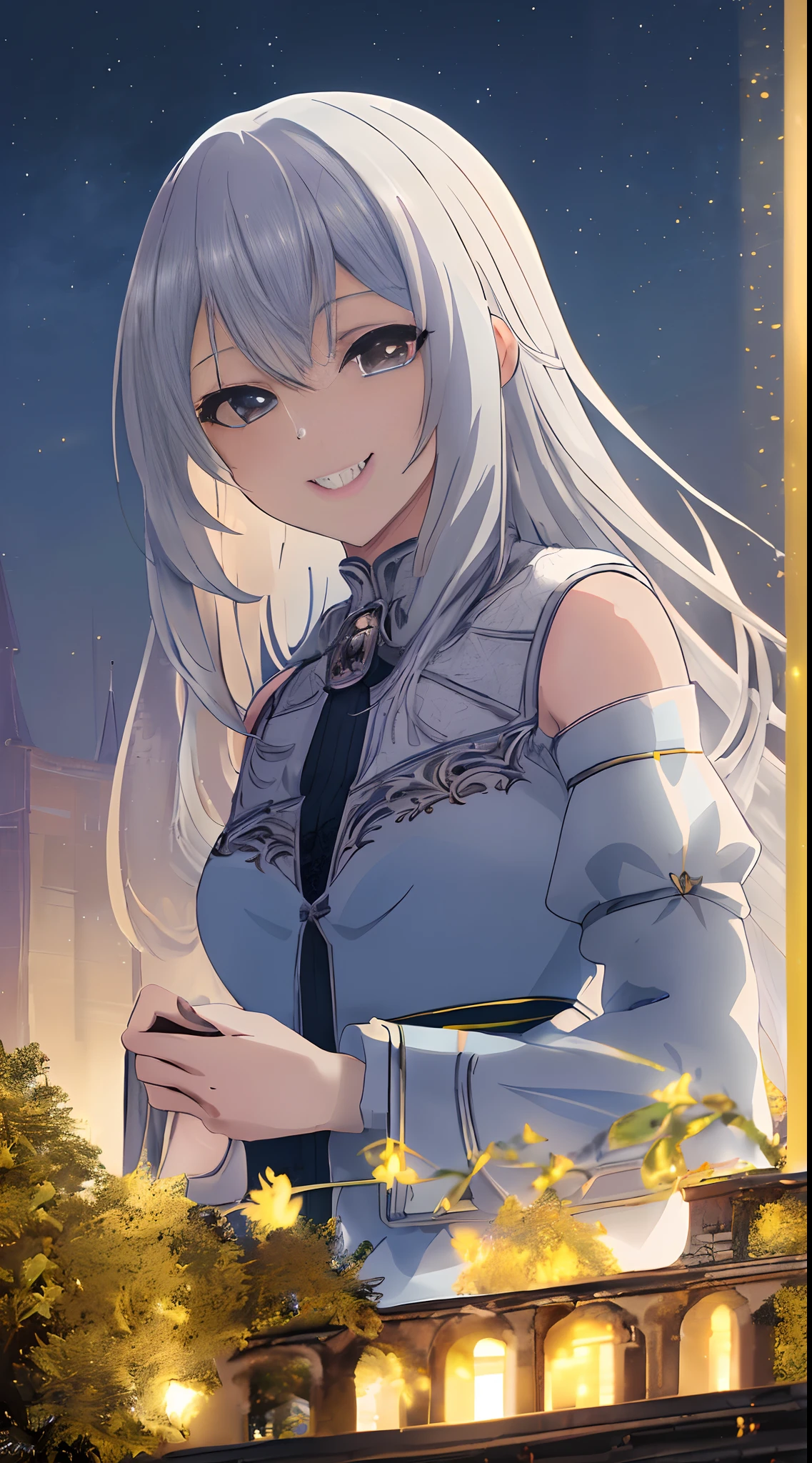 1girl, mature, long silver hair,(intelligence:1.4) (mischievous:1.6), (smile:1.2), walk, castle hall, night, city castle, aurora, moon,(full body:1.2)//
, (()), (Anime:1.4), (Manga:1.2), VFX, Edge Lighting, Moonlight, ((high quality:1.2, masterpiece:1.2)), absurdres, high resolution, (8k resolution), 8k, 8kres, 8k res, high details, detailed and intricate, intricate details, high intricate details, absurd amount of details, landscape, outdoors, ((upper body:1.2)), portrait, Long Shot, Three Shot, Shoulder Level Shot, Full Front Staging, Looking At Viewer, Face, Front, (()), Anime, Manga, VFX, Edge Lighting, Moonlight, ((high quality:1.2, masterpiece:1.2)), absurdres, high resolution, (8k resolution), 8k, 8kres, 8k res, high details, detailed and intricate, intricate details, high intricate details, absurd amount of details, landscape, outdoors, ((upper body:1.2)), portrait, Long Shot, Three Shot, Shoulder Level Shot, Full Front Staging, Looking At Viewer, Face, Front