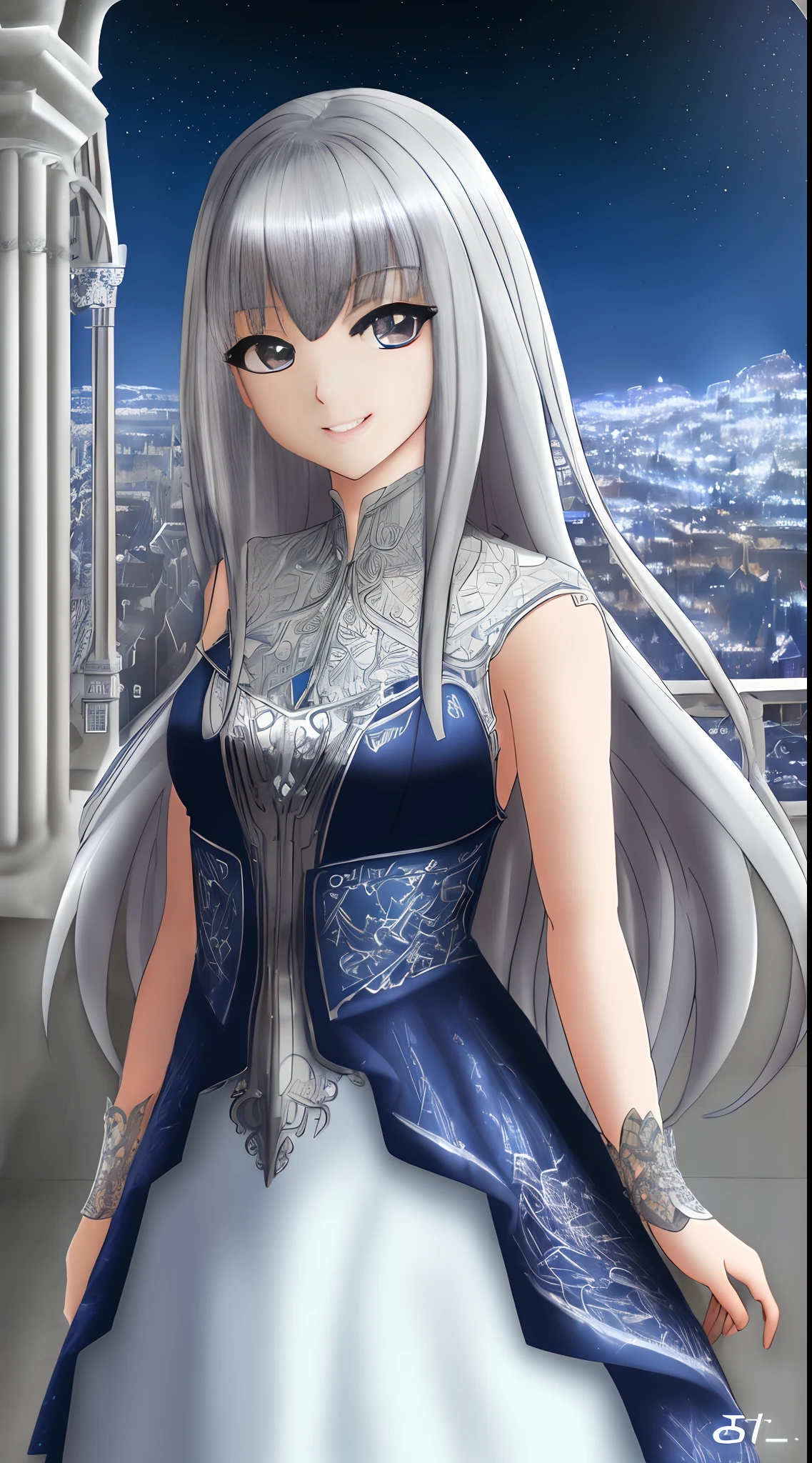 1girl, mature, long silver hair,(intelligence:1.4) (mischievous:1.6), (smile:1.2), walk, castle hall, night, city castle, aurora, moon,(full body:1.2)//
, (()), (Anime:1.4), (Manga:1.2), VFX, Edge Lighting, Moonlight, ((high quality:1.2, masterpiece:1.2)), absurdres, high resolution, (8k resolution), 8k, 8kres, 8k res, high details, detailed and intricate, intricate details, high intricate details, absurd amount of details, landscape, outdoors, ((upper body:1.2)), portrait, Long Shot, Three Shot, Shoulder Level Shot, Full Front Staging, Looking At Viewer, Face, Front, (()), Anime, Manga, VFX, Edge Lighting, Moonlight, ((high quality:1.2, masterpiece:1.2)), absurdres, high resolution, (8k resolution), 8k, 8kres, 8k res, high details, detailed and intricate, intricate details, high intricate details, absurd amount of details, landscape, outdoors, ((upper body:1.2)), portrait, Long Shot, Three Shot, Shoulder Level Shot, Full Front Staging, Looking At Viewer, Face, Front