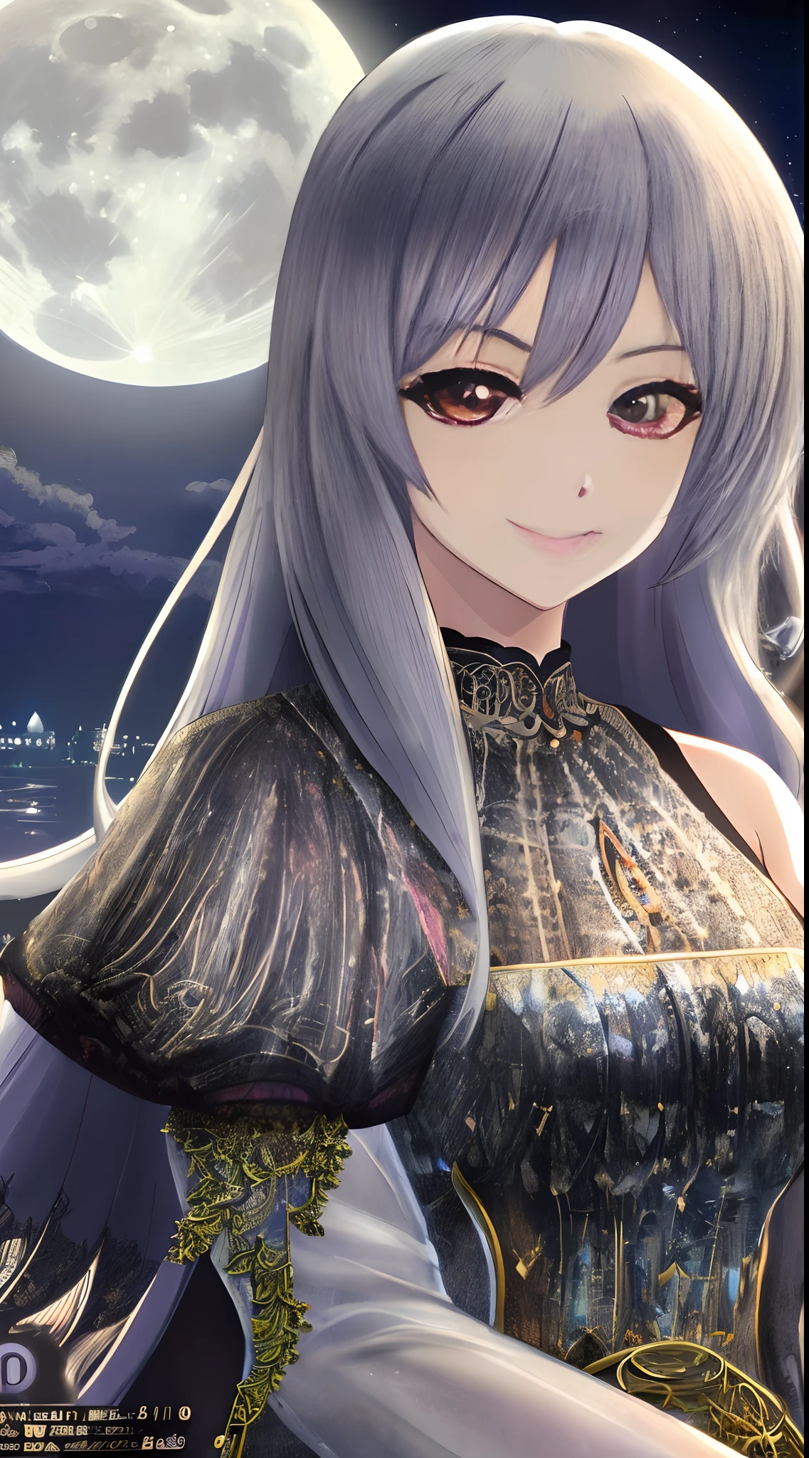 1girl, mature, long silver hair,(intelligence:1.4) (mischievous:1.6), (smile:1.2), walk, castle hall, night, city castle, aurora, moon,(full body:1.2)//
, (()), (Anime:1.4), (Manga:1.2), VFX, Edge Lighting, Moonlight, ((high quality:1.2, masterpiece:1.2)), absurdres, high resolution, (8k resolution), 8k, 8kres, 8k res, high details, detailed and intricate, intricate details, high intricate details, absurd amount of details, landscape, outdoors, ((upper body:1.2)), portrait, Long Shot, Three Shot, Shoulder Level Shot, Full Front Staging, Looking At Viewer, Face, Front, (()), Anime, Manga, VFX, Edge Lighting, Moonlight, ((high quality:1.2, masterpiece:1.2)), absurdres, high resolution, (8k resolution), 8k, 8kres, 8k res, high details, detailed and intricate, intricate details, high intricate details, absurd amount of details, landscape, outdoors, ((upper body:1.2)), portrait, Long Shot, Three Shot, Shoulder Level Shot, Full Front Staging, Looking At Viewer, Face, Front