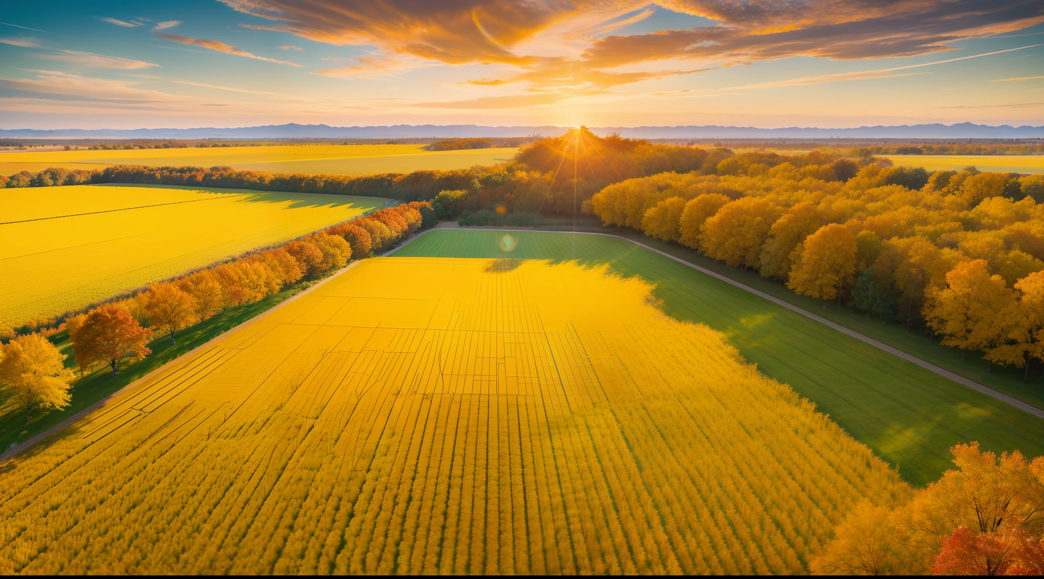 Autumn solar terms,Vast fields,A magnificent sight,a warm color palette,Realisticstyle