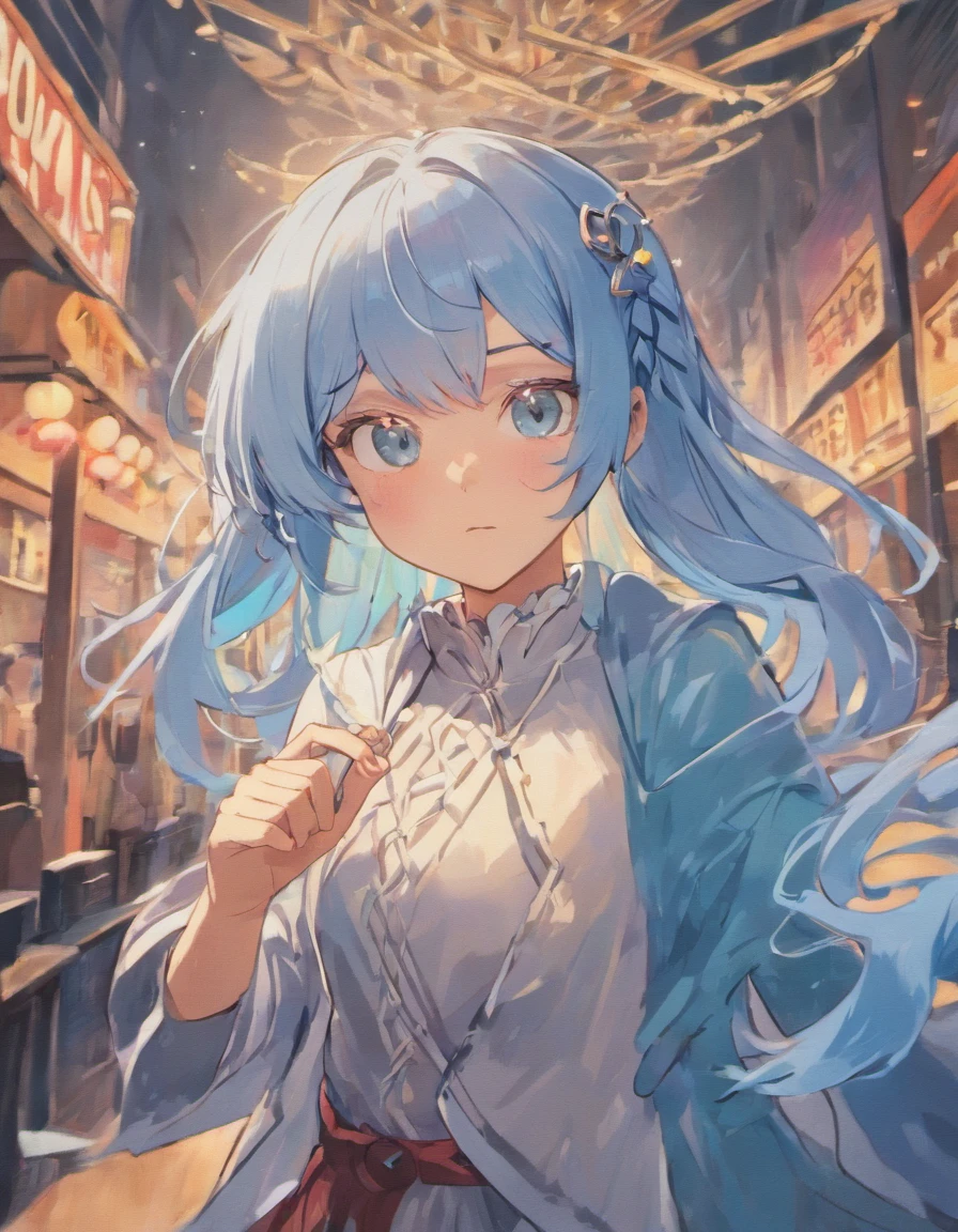 female pervert、lightblue hair、Light blue eyes、short-hair、Braiding、de pele branca