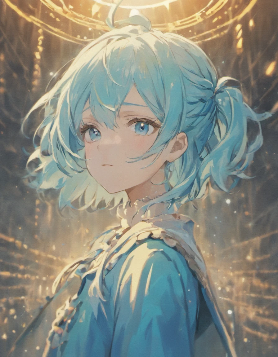 girl with、lightblue hair、Light blue eyes、short-hair、Braided hair、de pele branca
