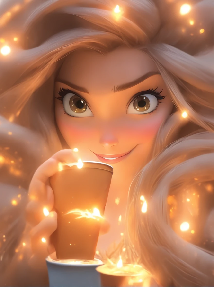 Anime rapunzel girl holding coffee,Traincore's style,Portrait of realism,Dark silver and light black style,Traincore's style,Realistic portraits,greys,Realistic city scene,realistic scene,black and grey,32k uhd,Meticulous,Realistic drawing,Wavy,Shiny,I can't believe how beautiful this is