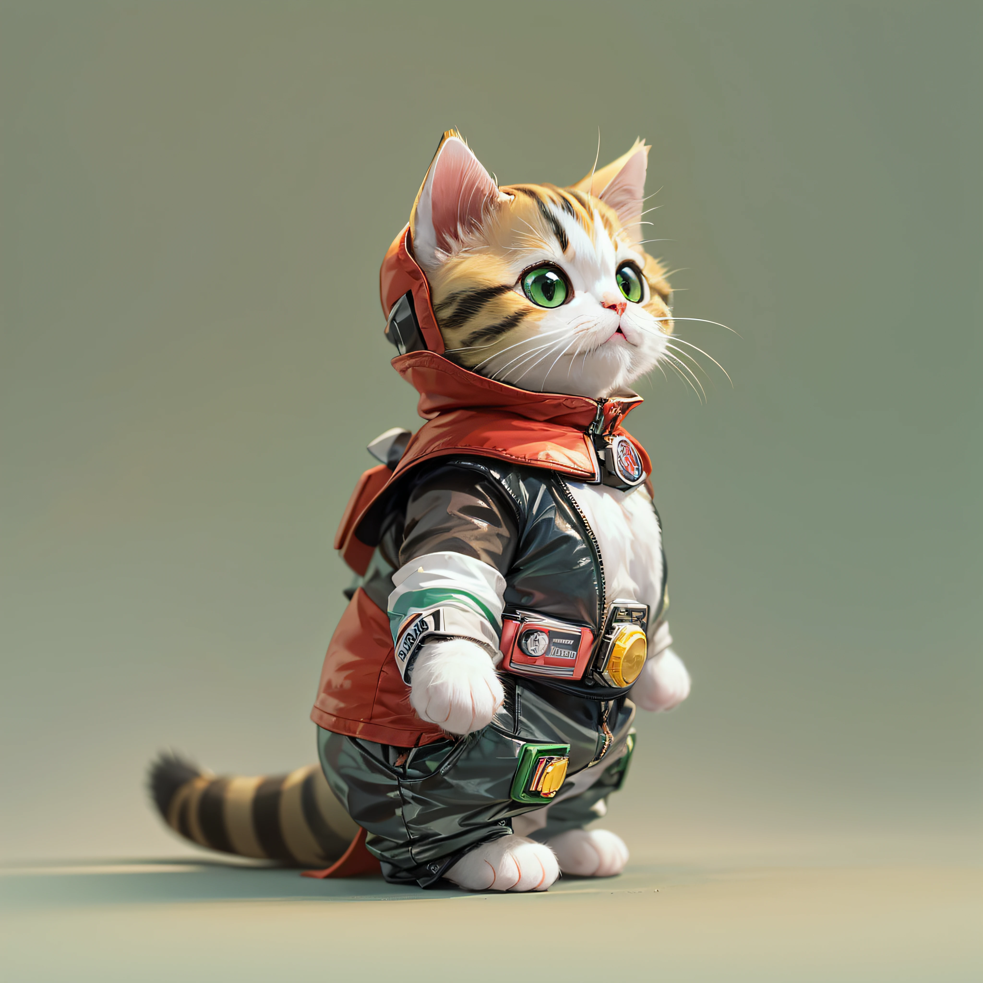 Cute cat, standing, cute, Wearing a Kamen Rider costume, from side,
