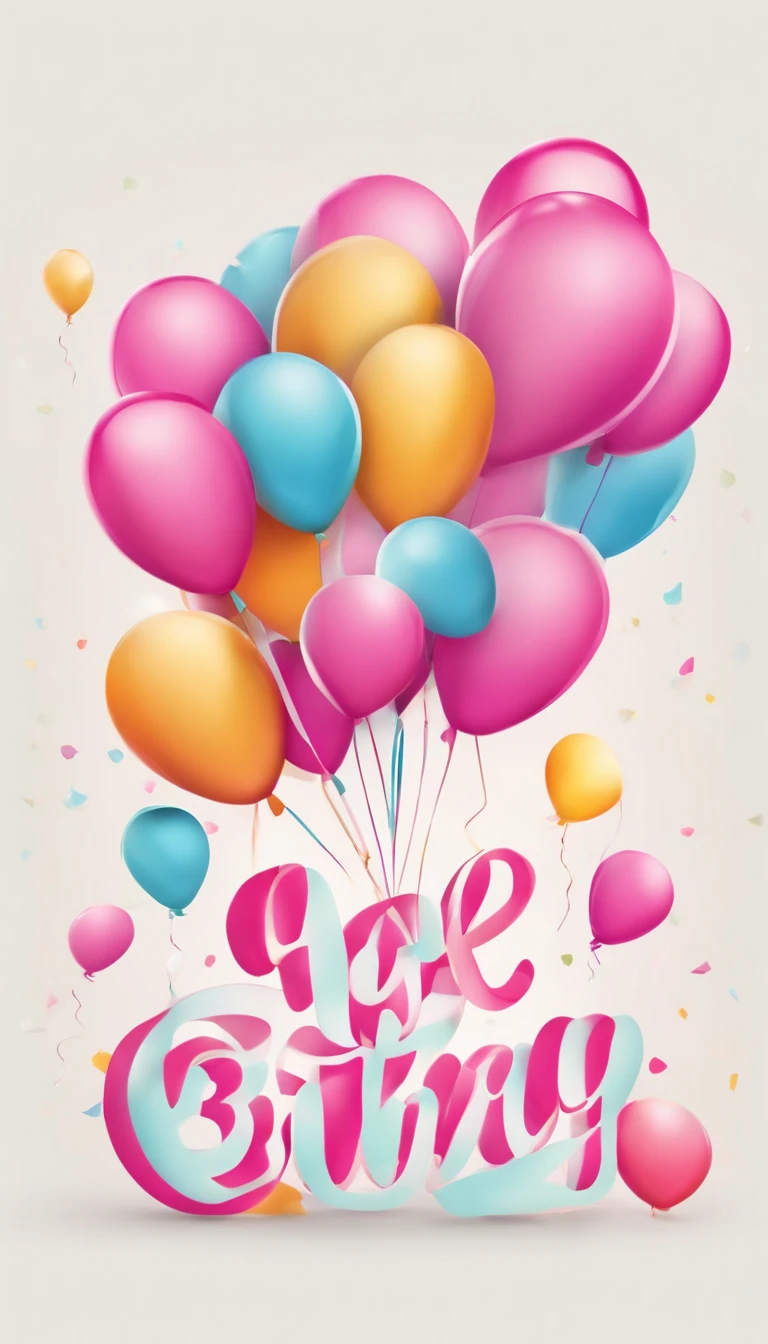 Happy Birthday Letter Logo、Pink text、Multicolored balloons on background、Pop illustration style、