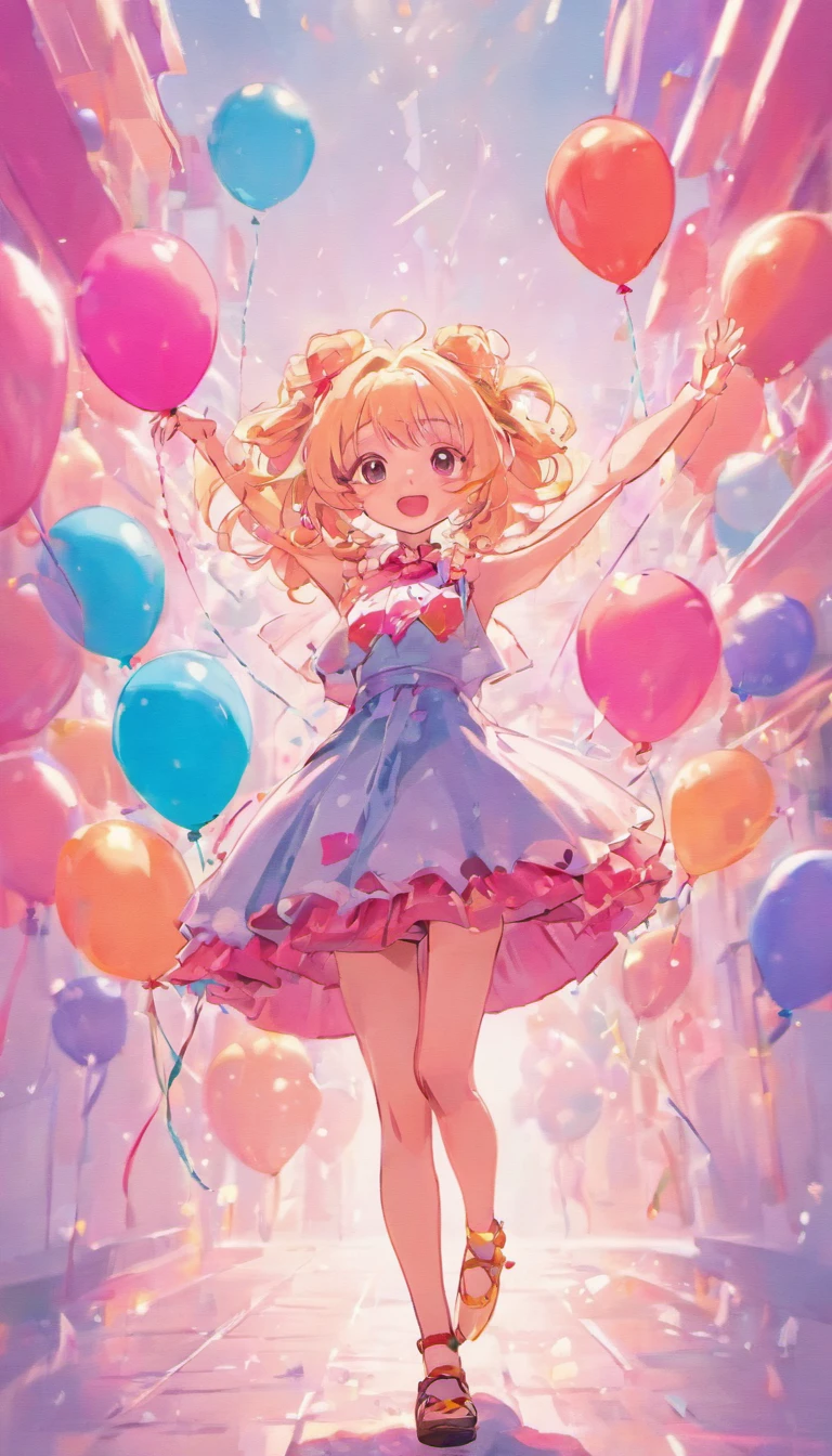 Happy Birthday Letters、Pink text、Multicolored balloons isolated on white background、Hip-pop illustration style、