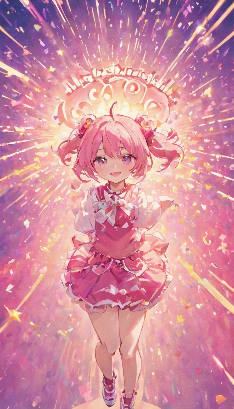 happy birthday NON、Pink text、a girl、white backgrounid、Hip-pop style illustration style、