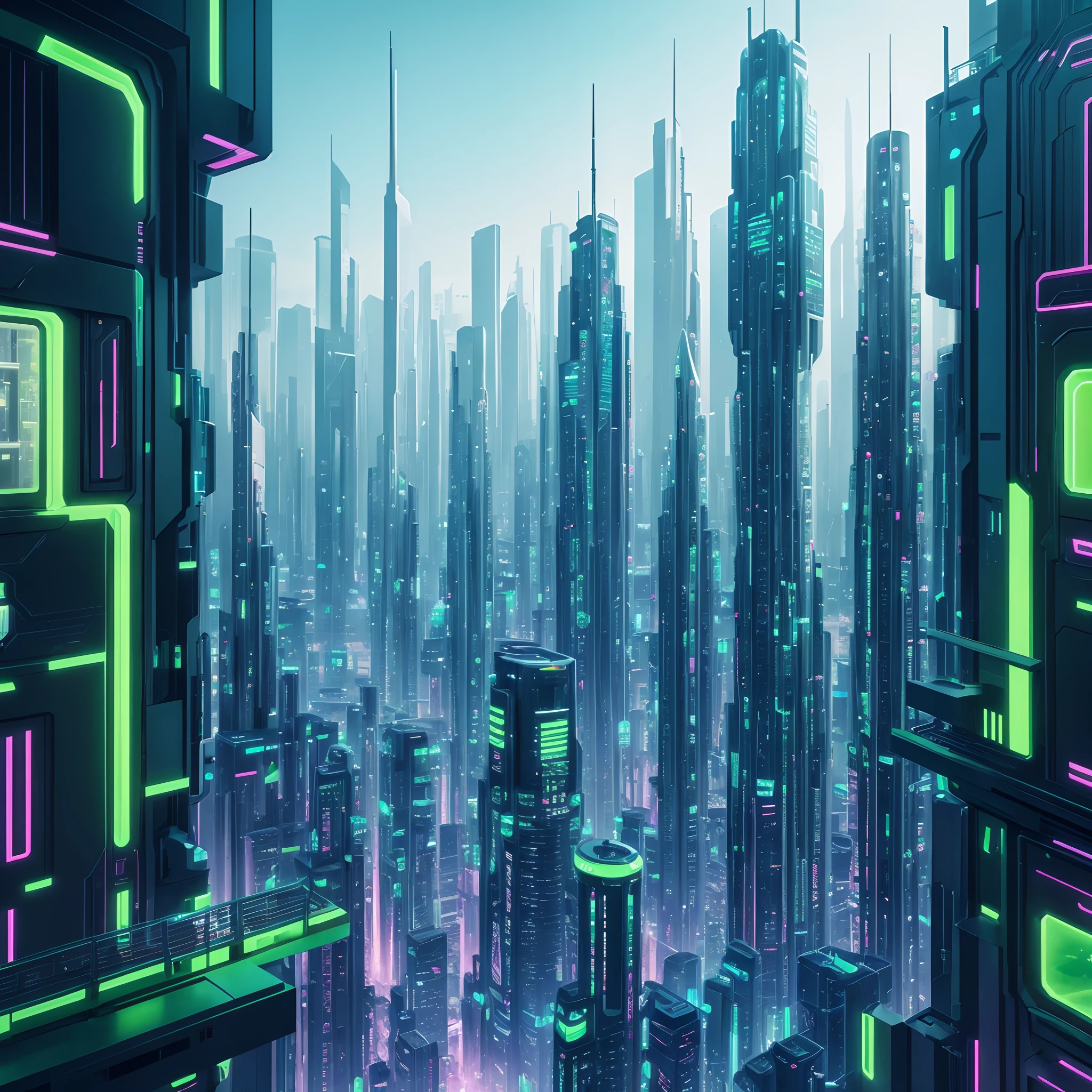 (neoncitadel:1), year 2099, cityscape, neo future buildings , green future landscape