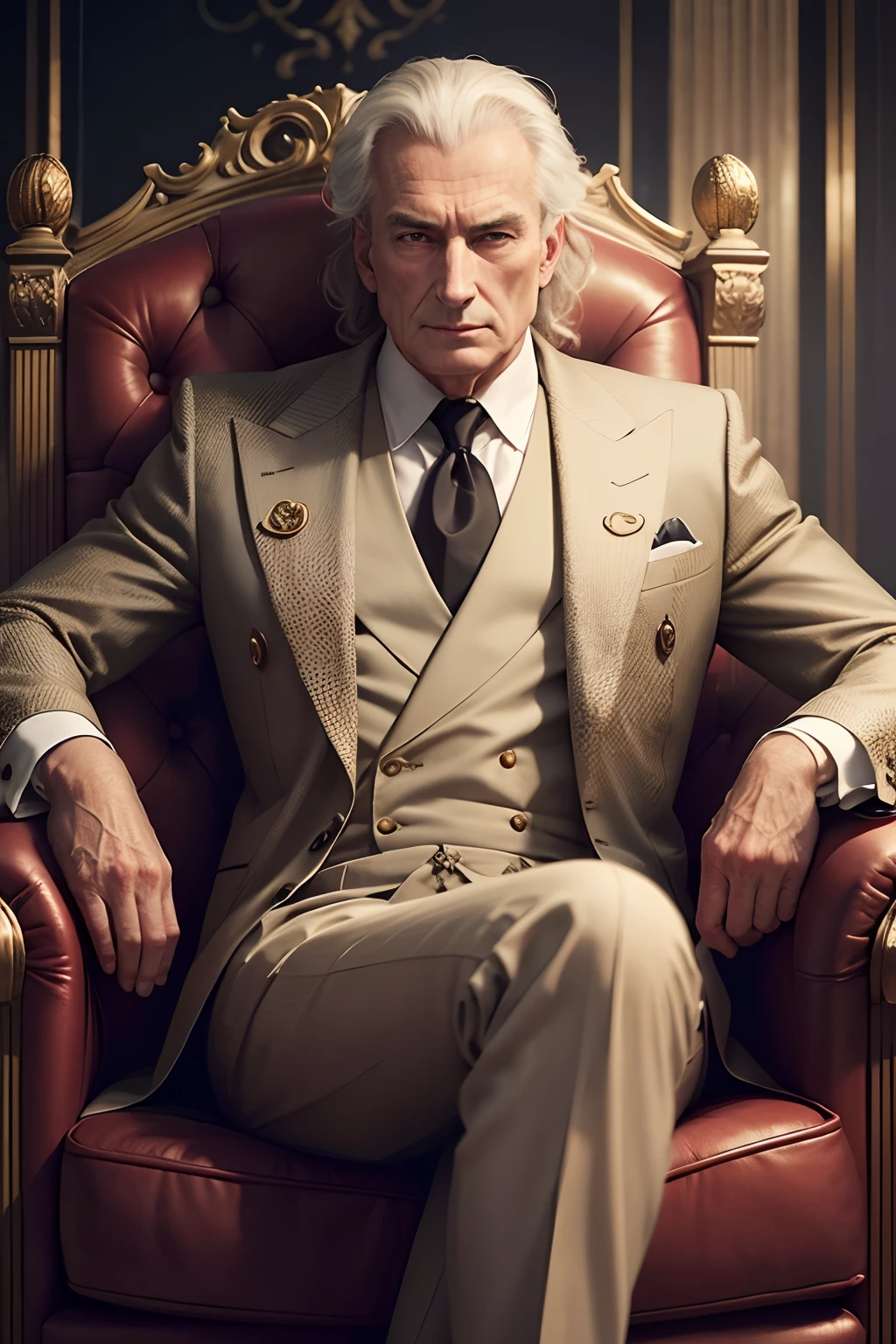 Arafed man in a suit sitting in a chair with a cigar - SeaArt AI