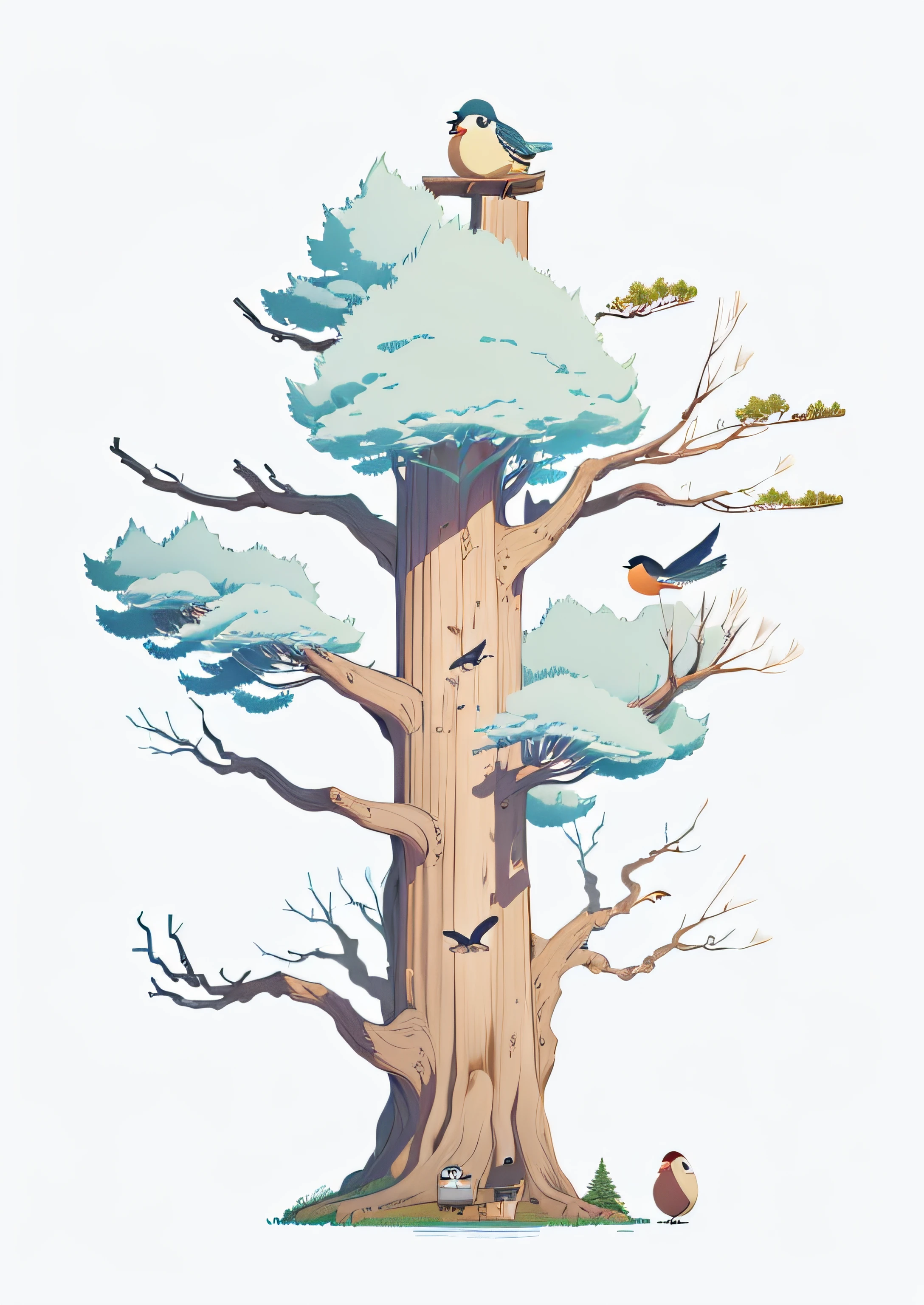 in style of hayao miyazaki,birds,lakeside,the woods,cartoony