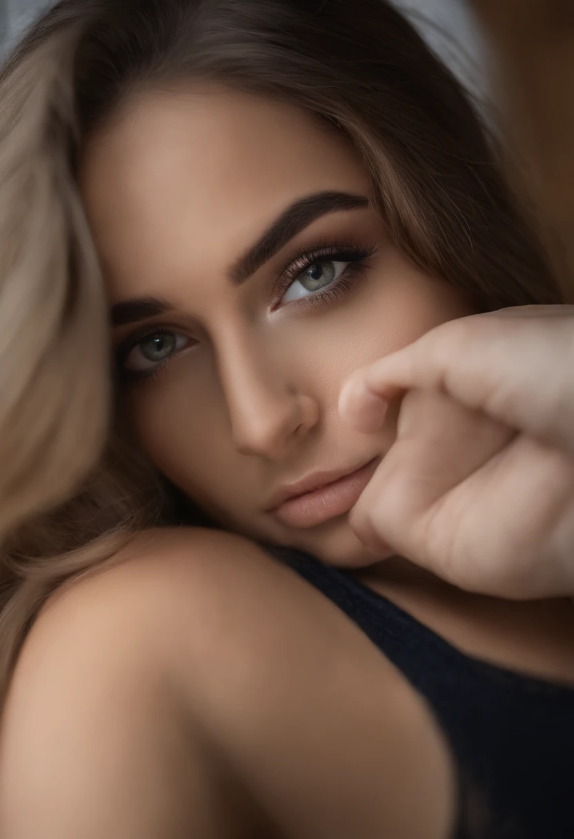 Arafed Mujer totalmente , Chica sexy con ojos azules, ultra realista, meticulosamente detallado, Retrato Sophie Mudd, cabello rubio y ojos grandes, selfie de una mujer joven, Ojos del dormitorio, Violeta Myers, sin maquillaje, Maquillaje natural, staring directly into camera, cara con artgram, maquillaje sutil, Impresionante foto de cuerpo completo arrodillado en la cama, En el dormitorio, Medium to large size bust