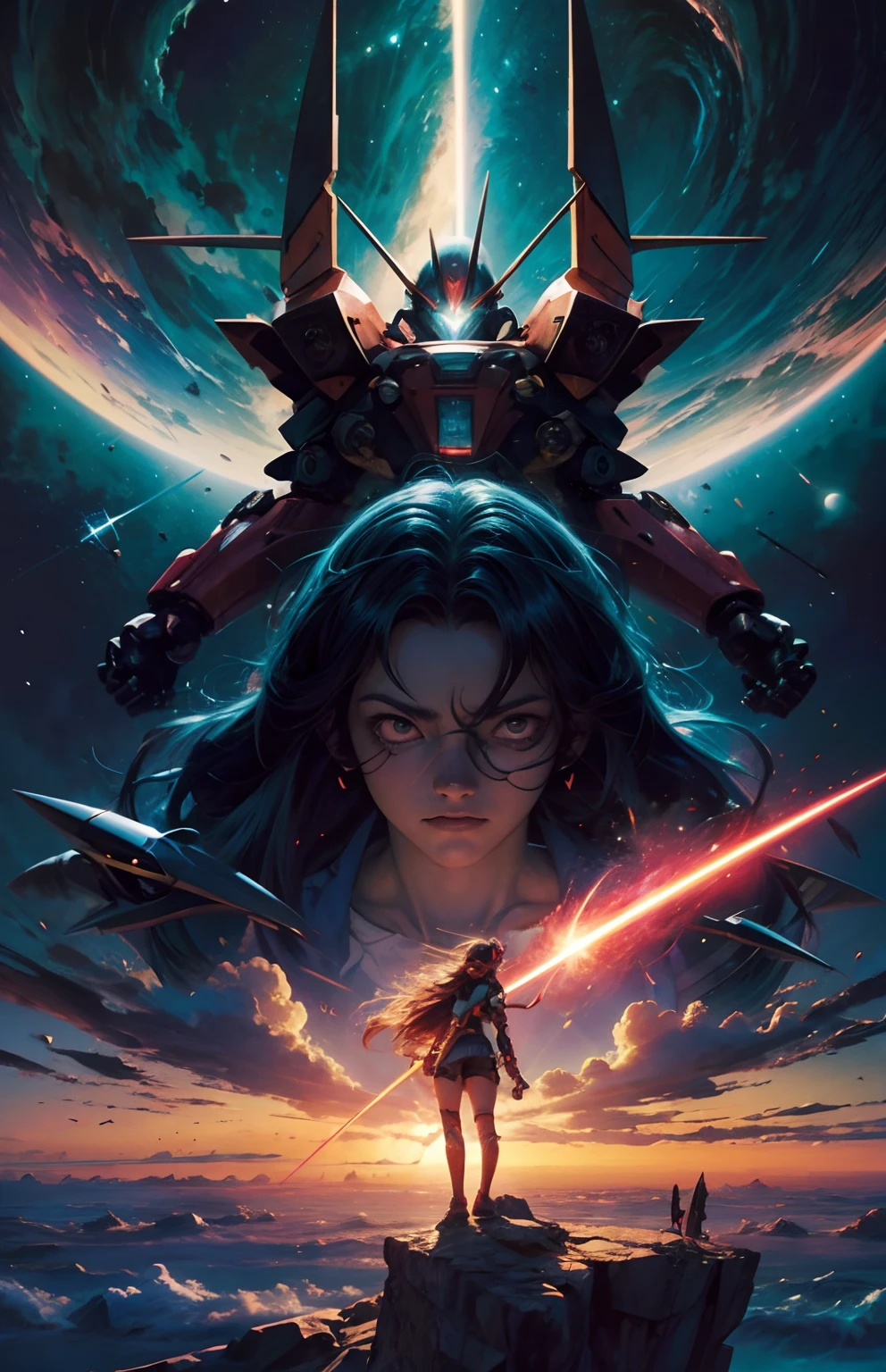 "((obra maestra)), la mejor calidad, lentes Gurren lagann, luz y espacio, una amplia variedad de tonos pastel, All in high definition and detail!, mecha, sonriente