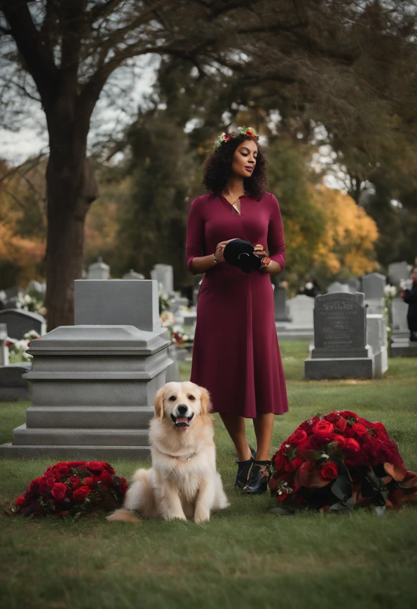 female dj djing at the cemetery at a funeral to honor the fallen and his dog with her