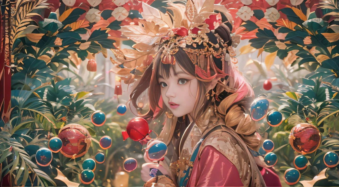 32K(tmasterpiece,k hd,hyper HD,32K)Balls head curly hair,Flowing bubbles,ponds,zydink, a color, Asian people (water sphere), (Colorful bubbles), Combat posture, looking at the ground, Large roll rouge bubbles, Flowing rouge curls,Red onyx emerald emerald headdress, Chinese long-sleeved black gold garment, (Abstract water splash:1.2), Pink peony flower background,Buble(realisticlying:1.4),Rouge hair,The day is in full swing,The background is pure, A high resolution, the detail, RAW photogr, Sharp Re, Nikon D850 Film Stock Photo by Jefferies Lee 4 Kodak Portra 400 Camera F1.6 shots, Rich colors, ultra-realistic vivid textures, Dramatic lighting, Unreal Engine Art Station Trend, cinestir 800,Large roll bubbles,Flowing bubbles