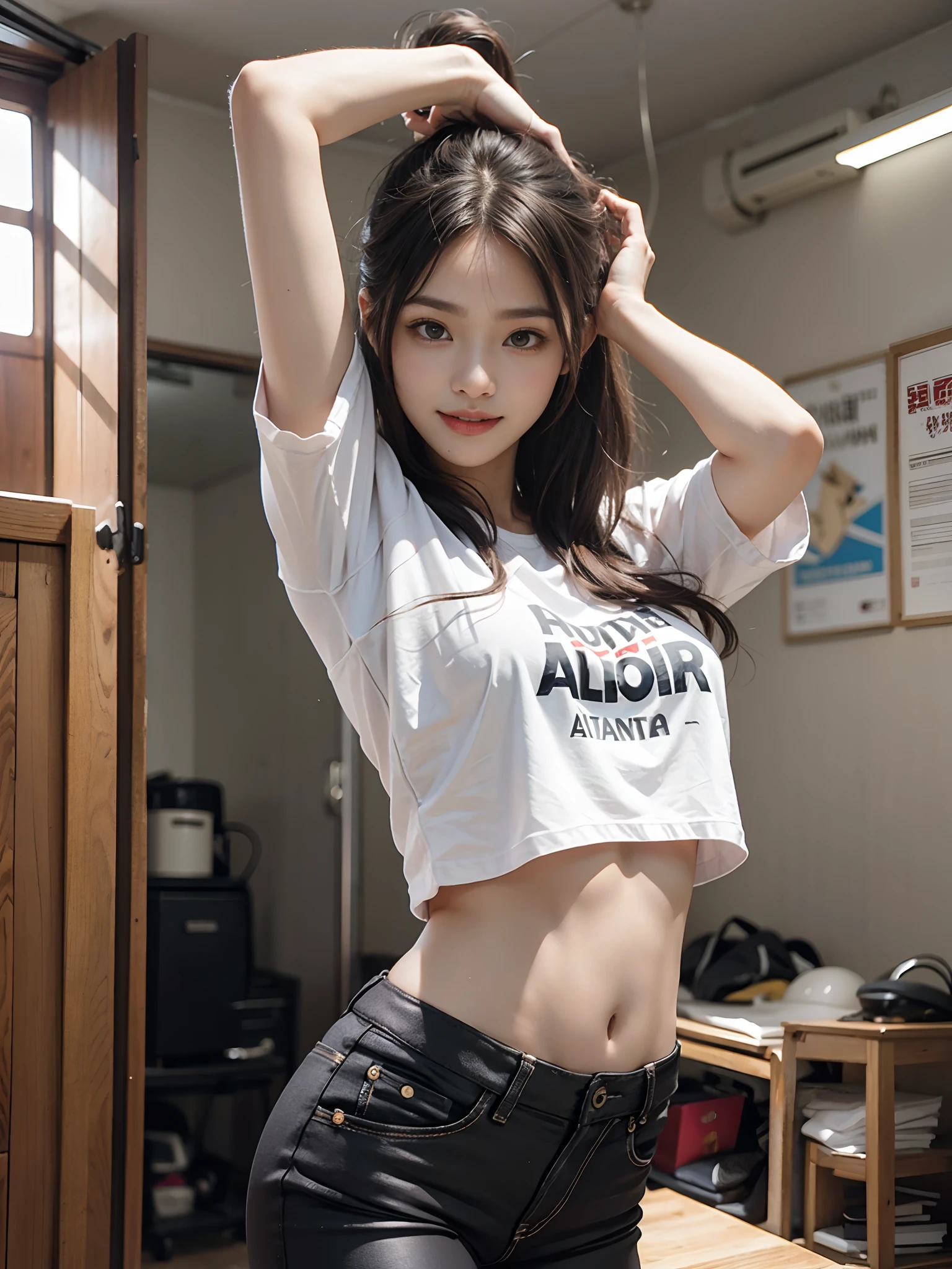 Dancer practicing dance in dance studio、Wearing long tights and a large T-shirt、Big、Korean Idols、Live action、Sauce order、Asian woman smiling at Alafe,、Young Pretty Gravure Idol, Young skinny gravure idol, Realistic Young Gravure Idol, Young Sensual Gravure Idol, Japanese Models, Shot with Canon EOA 6 D Mark II, taken with canon eos 5 d mark iv, Young Gravure Idol, Shining sun and heat