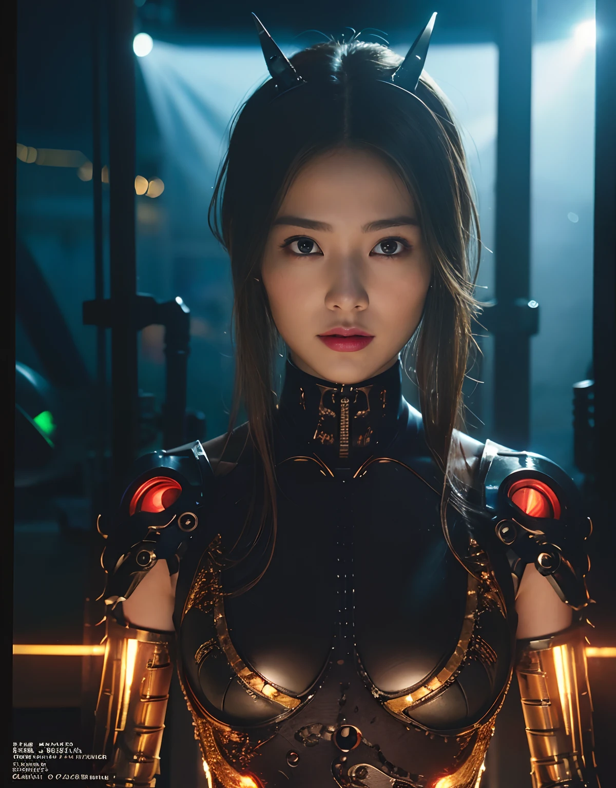 (Fierce battle with aliens)、top-quality、masterpiece、超A high resolution、(Photorealsitic:1.4)、Raw photo、女の子1人、Golden hair、glowy skin、(((1 Mechanical Girl)))、With a beautiful knife、(Red Metal Bodysuit)、(Please wear a mechanical helmet)、(beautiful forest background)、Precipitous cliffs、(Small LED)、((super realistic details))、portlate、globalillumination、Shadow、octan render、(One-Eyed Scouter)、8K、ultrasharp、Colossal tits、Raw skin is exposed in cleavage、metals、Details of complex ornaments、Japan details、highly intricate detail、Realistic light、CGSoation Trends、Red Eyes、radiant eyes、Facing the camera、(Fierce battle with aliens)neon details、(Mechanical limbs)、(blood vessels connected to tubes)、Mechanical vertebrae attached to the back、mechanical cervical attaching to neck、(Wires and cables connecting to the head)、Gundam、Small LED、,Mechanical thighs、Toostock、(Hands are also made of machines)、(Please wear a mechanical helmet)、(Fierce battle with aliens)、