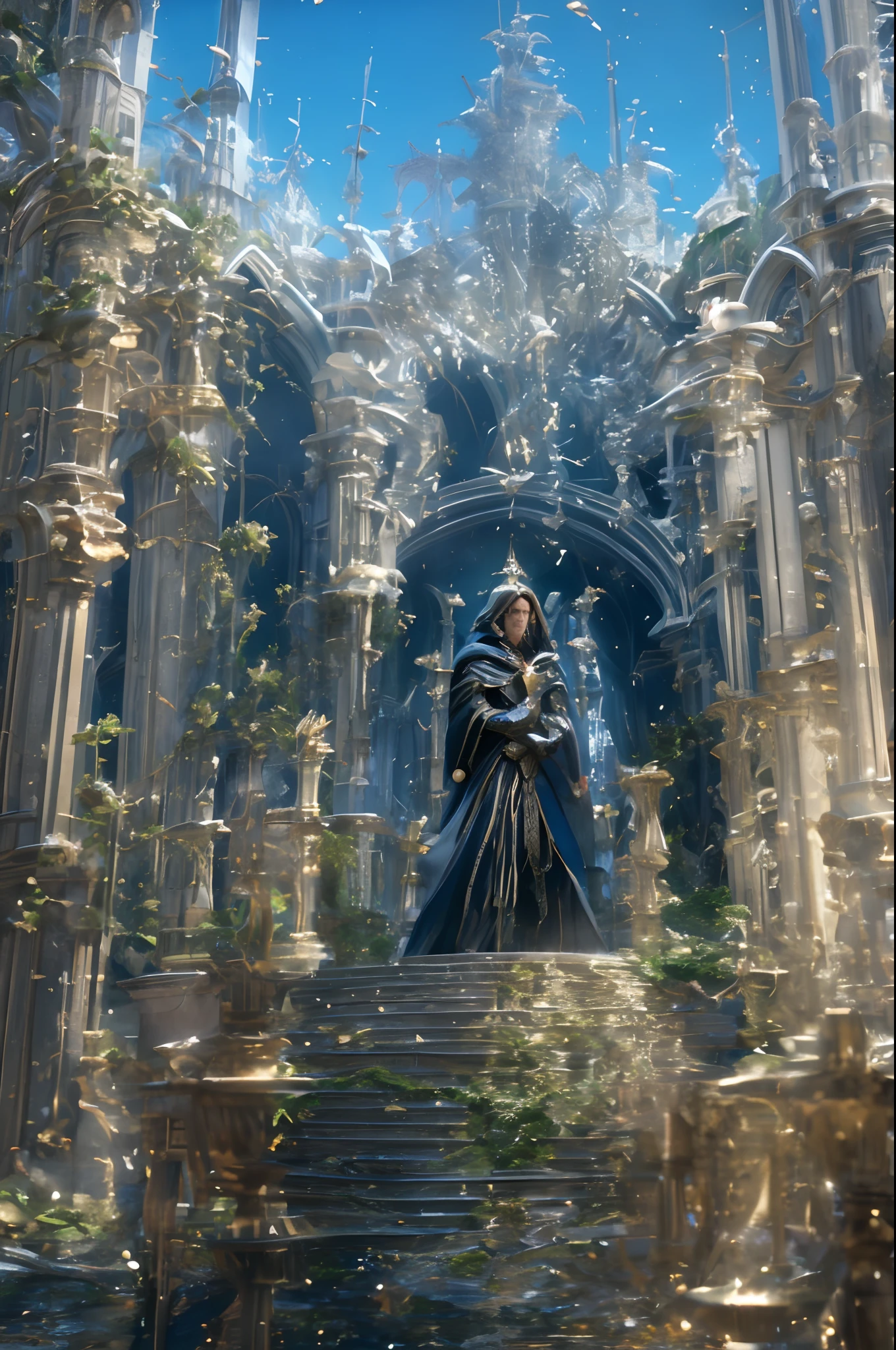Stable diffusion cues：

(A young handsome man in armor, standing),Fantasy landscape,(Best quality,Ultra-detailed,Realistic:1.37),Armor textures,Shiny silver armor,Robust construction,The position of the fighter,an enchanted forest,Majestic castle,Towering mountains,Blue skies,with a sunbeam coming through the trees,Magical creatures (Dragons,unicorns),Ethereal atmosphere,mystical aura,An epic battle is imminent,Heroic fate,Emerald green meadow,Sparkling river,Floating islands,Gorgeous sword,Sparkling shield,Medieval aesthetics,majestic architecture.

Remember to remove the parentheses when generating the prompt.