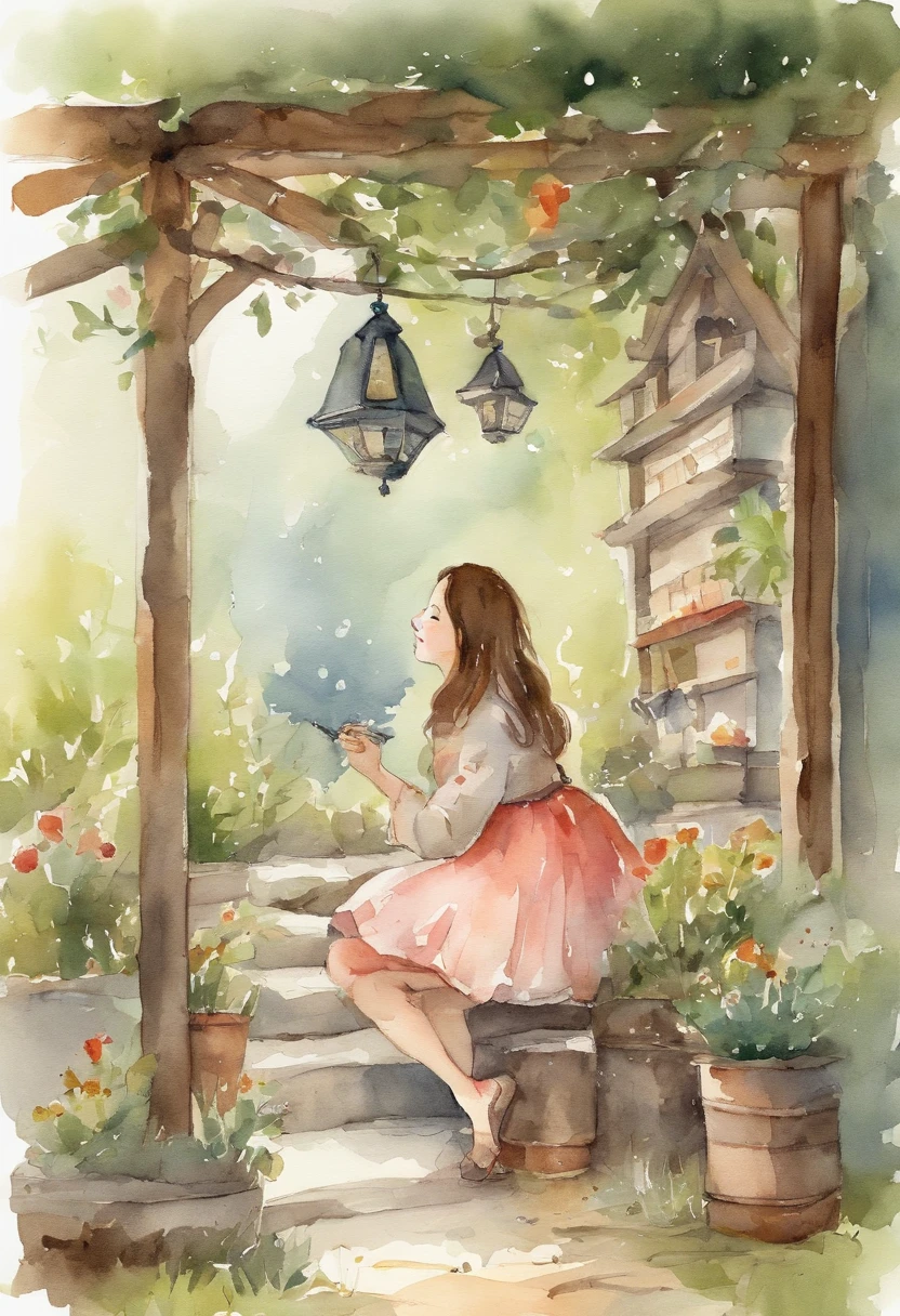 Cute memories、Ghibli Style　Simple illustration style、kawaii、Tiny Girl、single、Draw characters