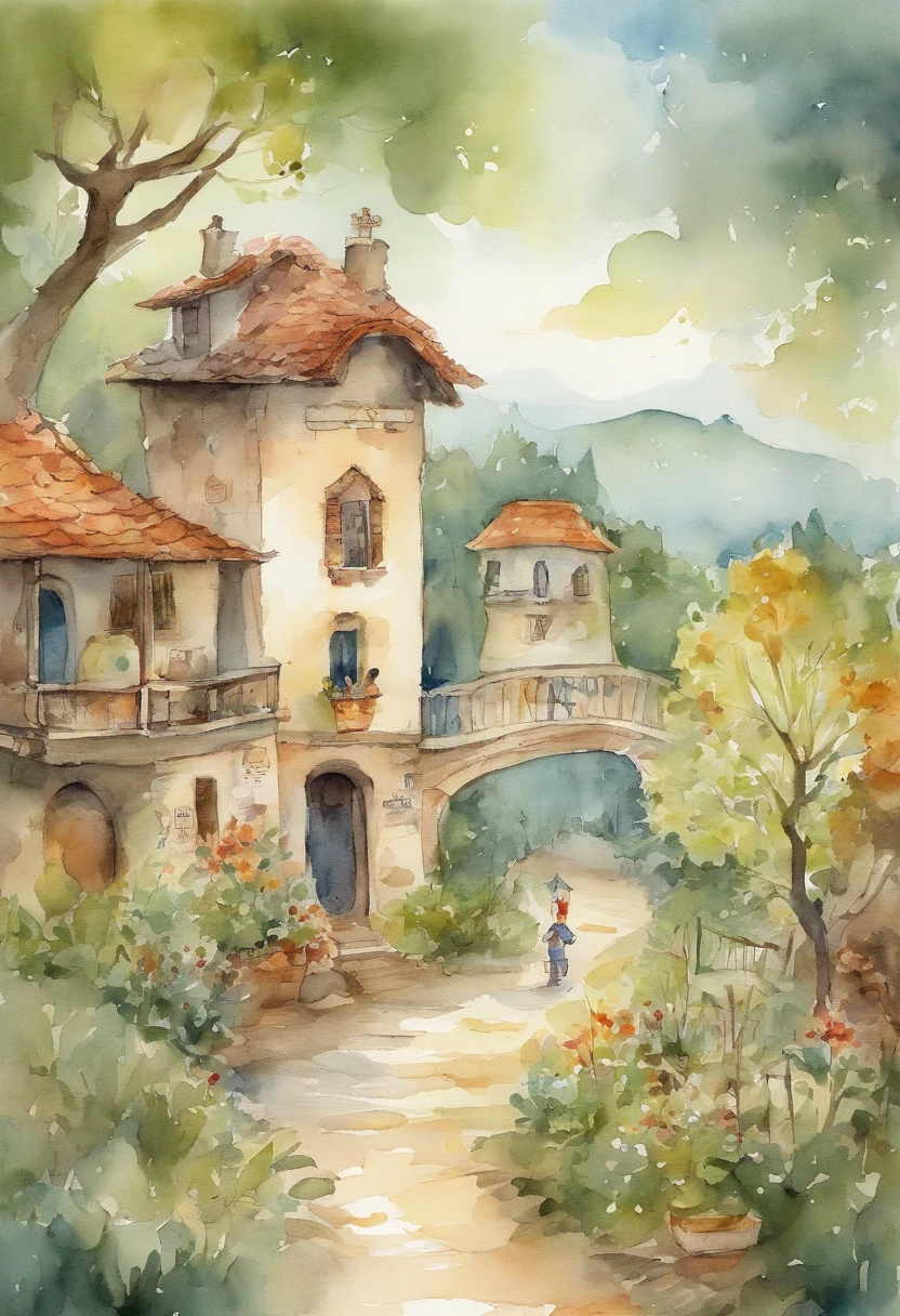 Cute memories、Ghibli Style Simple illustration style、kawaii、Tiny Girl、single、Draw characters