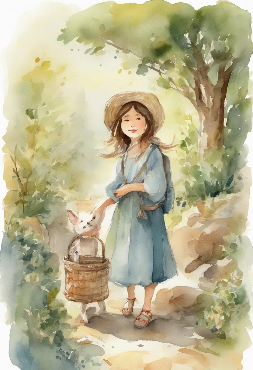 Cute memories、Ghibli Style Simple illustration style、kawaii、Tiny Girl、single、Draw characters