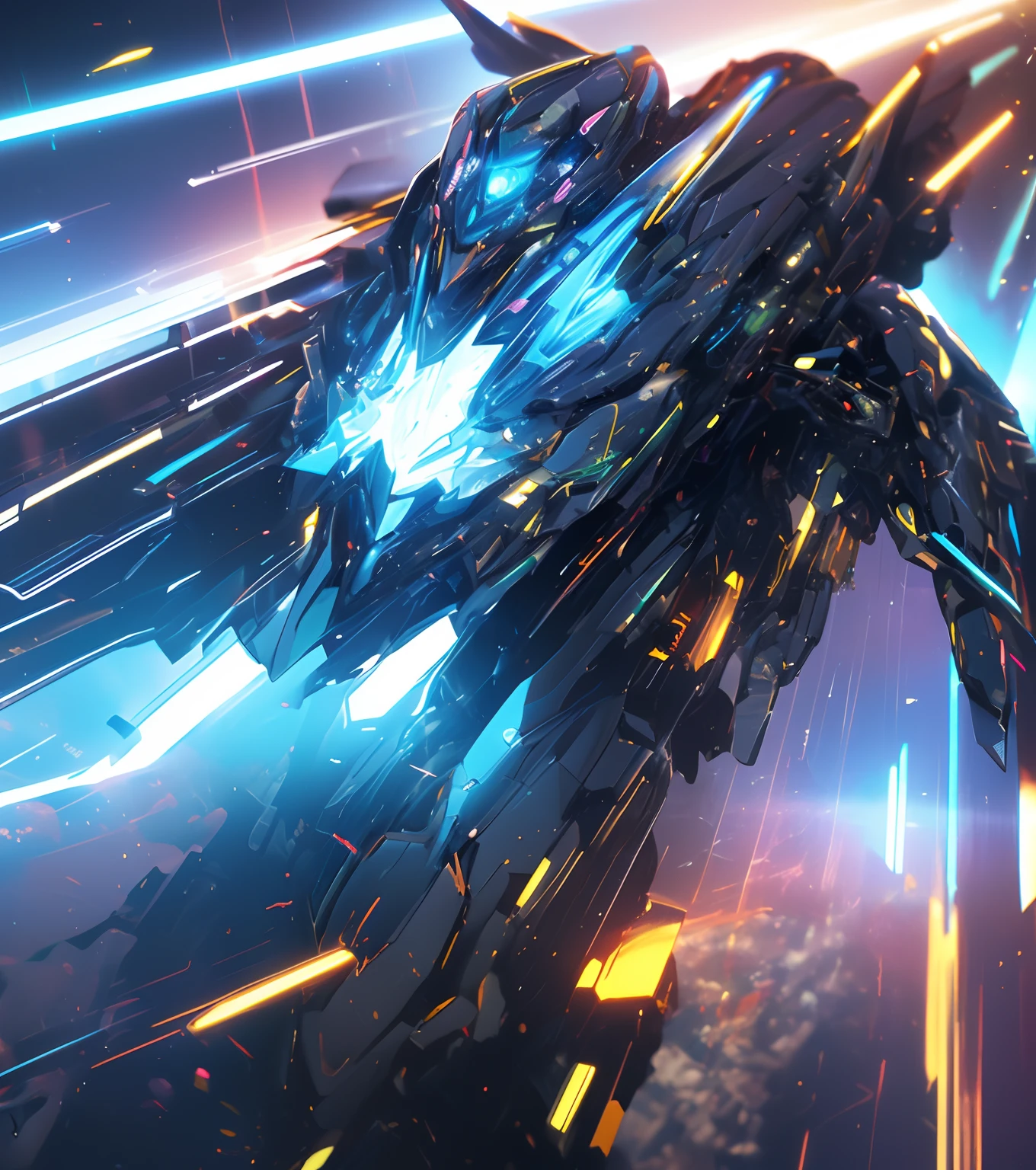 Kleine Loli，Die Sterne sind anthropomorph，Transparent machines，Cyberpunk, Dreamy glow, leuchtende Neonlichter, ( Globale Beleuchtung, Rochen-Traching, HDR, Unwirkliches Rendern,Reasonable design, Hohe Detailgenauigkeit, Meisterwerk, best quality, hyper HD, Filmische Beleuchtung), Mecha Musume