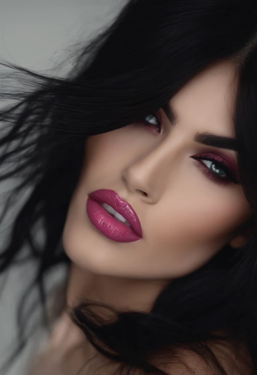 Black long hair, big lips