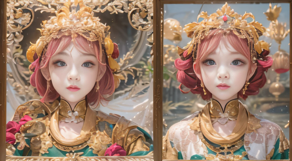 32K（tmasterpiece，k hd，hyper HD，32K）Balls head curly hair，Flowing bubbles，ponds，zydink， a color，  Asian people （water sphere）， （Colorful bubbles）， Combat posture， looking at the ground， Large roll rouge bubbles， Flowing rouge curls，Red onyx emerald emerald headdress， Chinese long-sleeved black gold garment， （Abstract water splash：1.2）， Pink peony flower background，Buble（realisticlying：1.4），Rouge hair，The day is in full swing，The background is pure， A high resolution， the detail， RAW photogr， Sharp Re， Nikon D850 Film Stock Photo by Jefferies Lee 4 Kodak Portra 400 Camera F1.6 shots, Rich colors, ultra-realistic vivid textures, Dramatic lighting, Unreal Engine Art Station Trend, cinestir 800，Large roll bubbles，Flowing bubbles