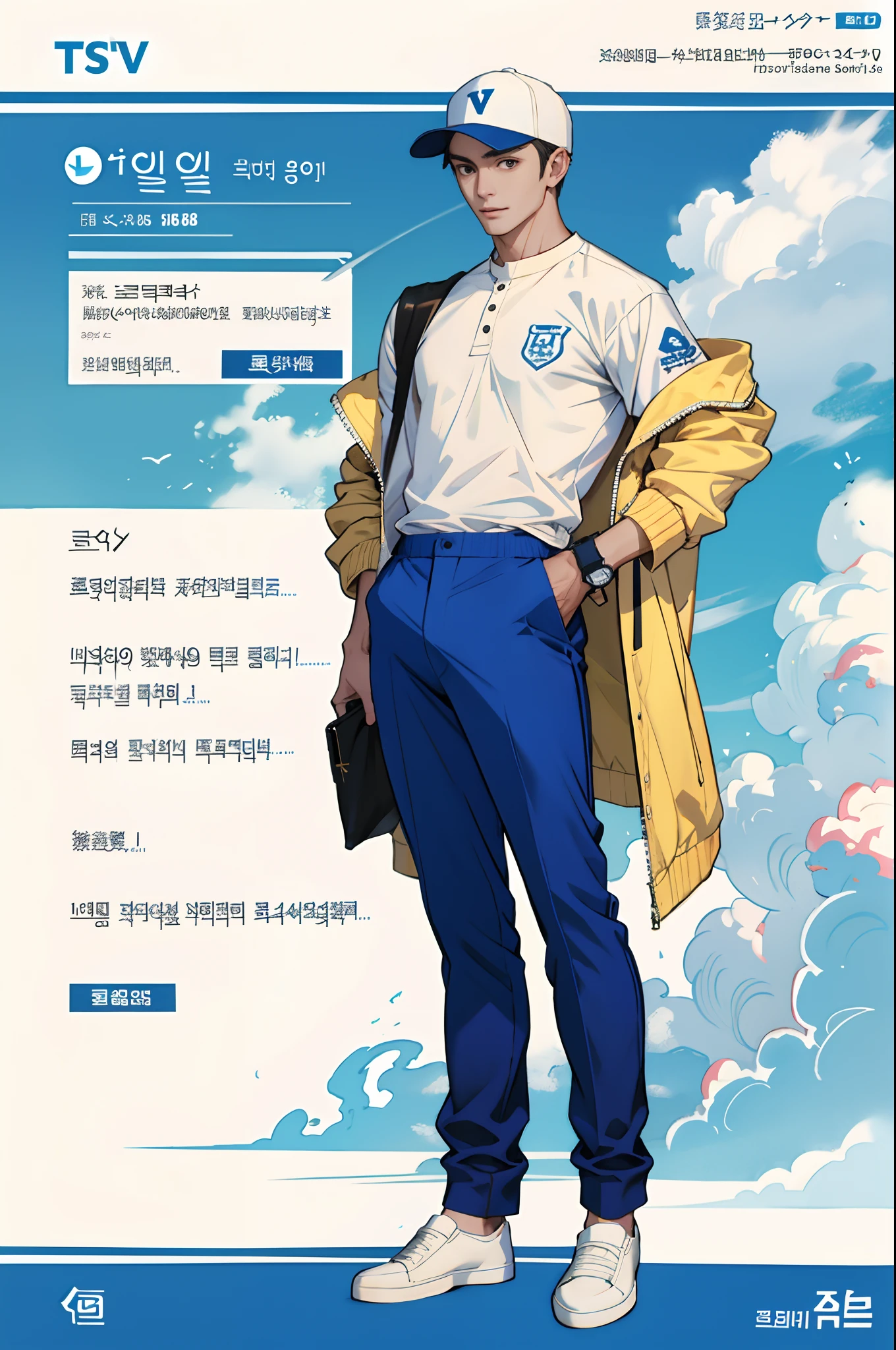 (tmasterpiece,超高分辨率,16k UHD,high qulity),low tune,commute,ads,tvp,standing on your feet,looking at viewert,tmasterpiece,pretty, strong, In the cafeteria of the university,sitted,(Super short blonde hair),Black eyes,Turn to the back,ssmile,Seoul,(small heads),Precise anatomy,Sports clubs, Precise hand structure,light colored costume,Jacket, espadrilles, Casual and chic, pocket, wristwatch, baseball cap,Unity 16K wallpaper,concept-art,One guy,8K eyes,(((Mature male))),(short detailed hair),Work pants,(photorealiscic face:1.8),broad shoulder,slips,(full bodyesbian:1.6),Male 24,