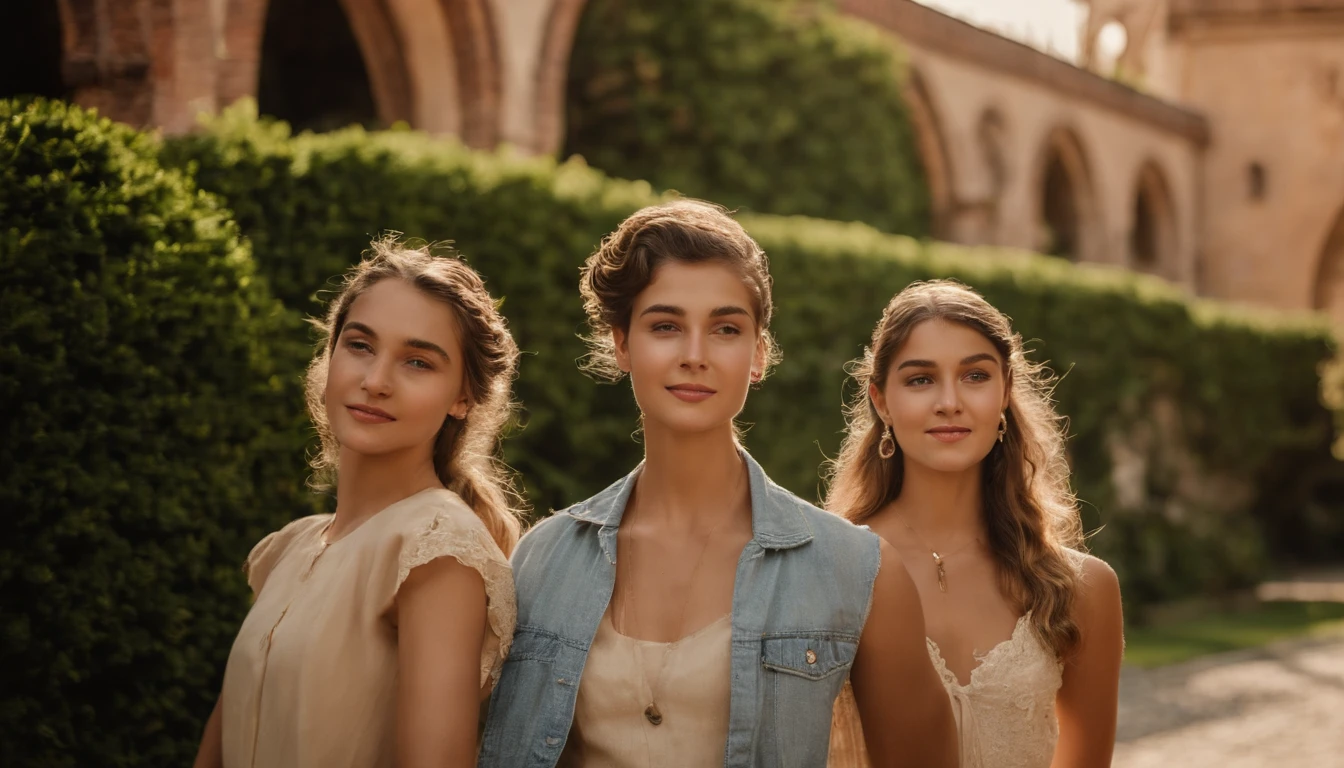 The Essence of Youth
In the sunny courtyard of a historic school, Three vibrant young women and four spirited young men come together to pose in an old-style photograph. Each individual has its own characteristics, Adding depth and personality to the composition. A atmosfera transborda nostalgia, capturing the essence of carefree youth and the joy of shared moments. A imagem irradia calor, friendship and the timeless beauty of young passion.