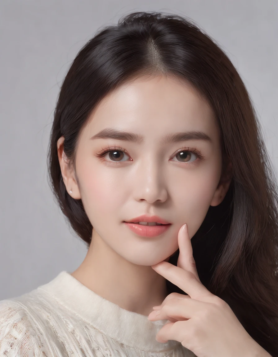 ((Side view)),(Masterpiece:1.3), (8K, Photorealistic, RAW photo, Best quality: 1.4), White background ,Kaihuai, Be happy, Show your teeth,(1girll), Beautiful face, (Realistic face), (Black hair, Short hair:1.3), Beautiful hairstyle, Realistic eyes, Beautiful detailed eyes, (Realistic skin), Beautiful skin, (Black sweater), absurderes, Attractive, 超高分辨率, Ultra photo realsisim, Highly detailed, Golden ratio