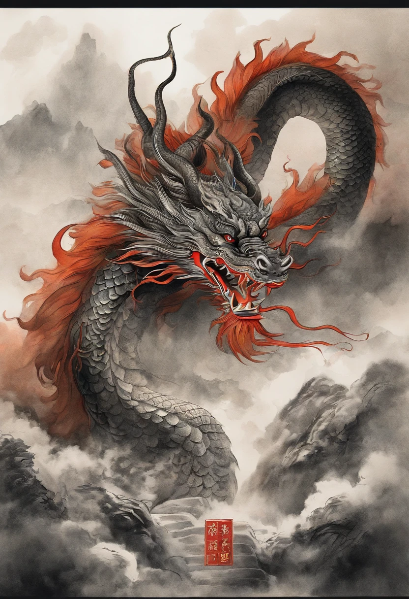 ink wash style,chinesedragon,Five-clawed dragon,Chinese style