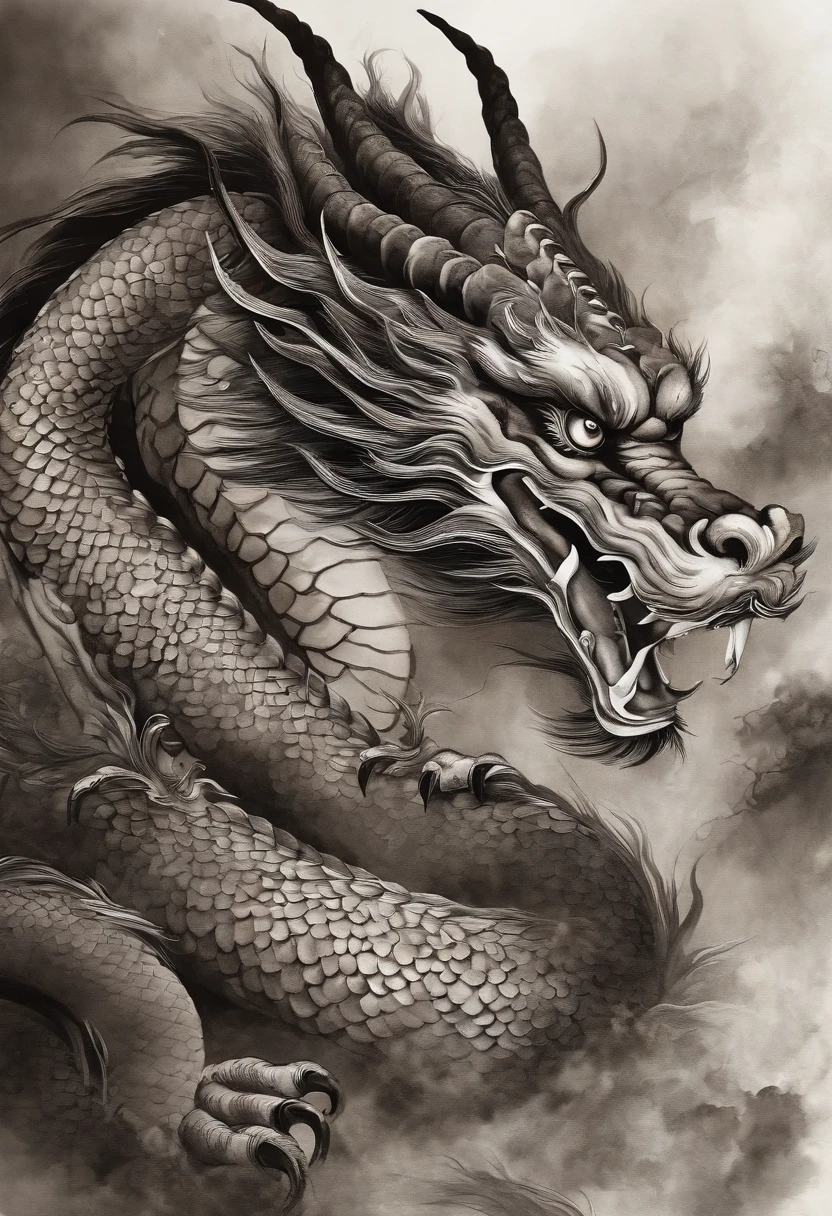 ink wash style,chinesedragon,Five-clawed dragon,Chinese style