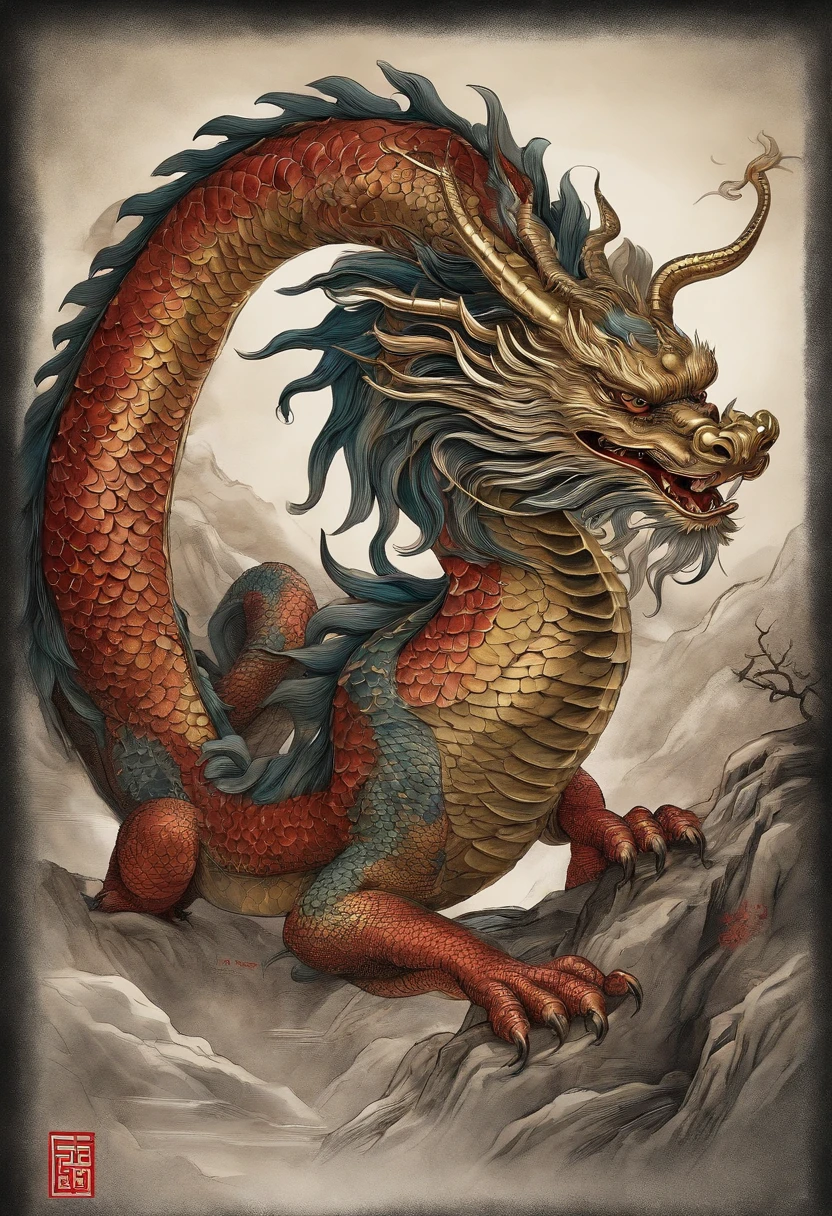 ink wash style,chinesedragon,Five-clawed dragon,Chinese style