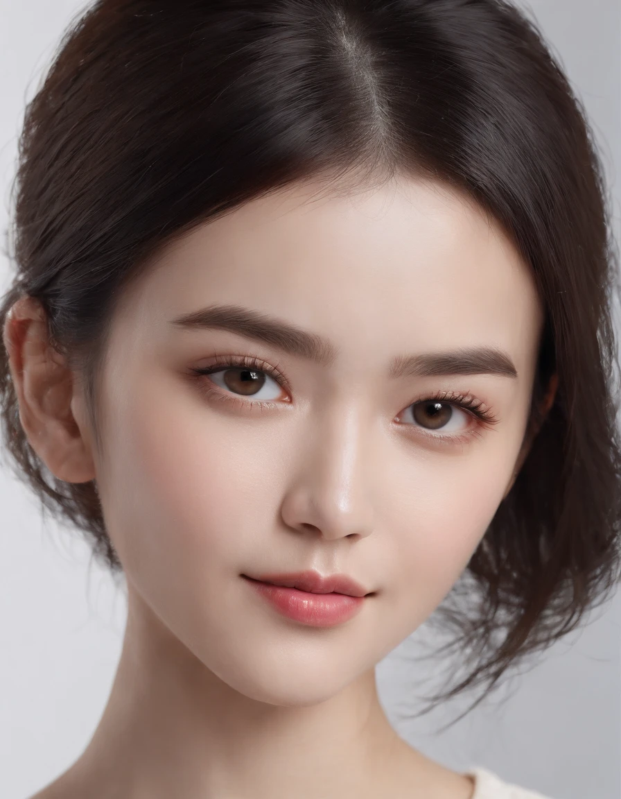 ((Side view)),(Masterpiece:1.3), (8K, Photorealistic, RAW photo, Best quality: 1.4), White background ,Kaihuai, Be happy, Show your teeth,(1girll), Beautiful face, (Realistic face), (Black hair, Short hair:1.3), Beautiful hairstyle, Realistic eyes, Beautiful detailed eyes, (Realistic skin), Beautiful skin, (Black sweater), absurderes, Attractive, 超高分辨率, Ultra photo realsisim, Highly detailed, Golden ratio