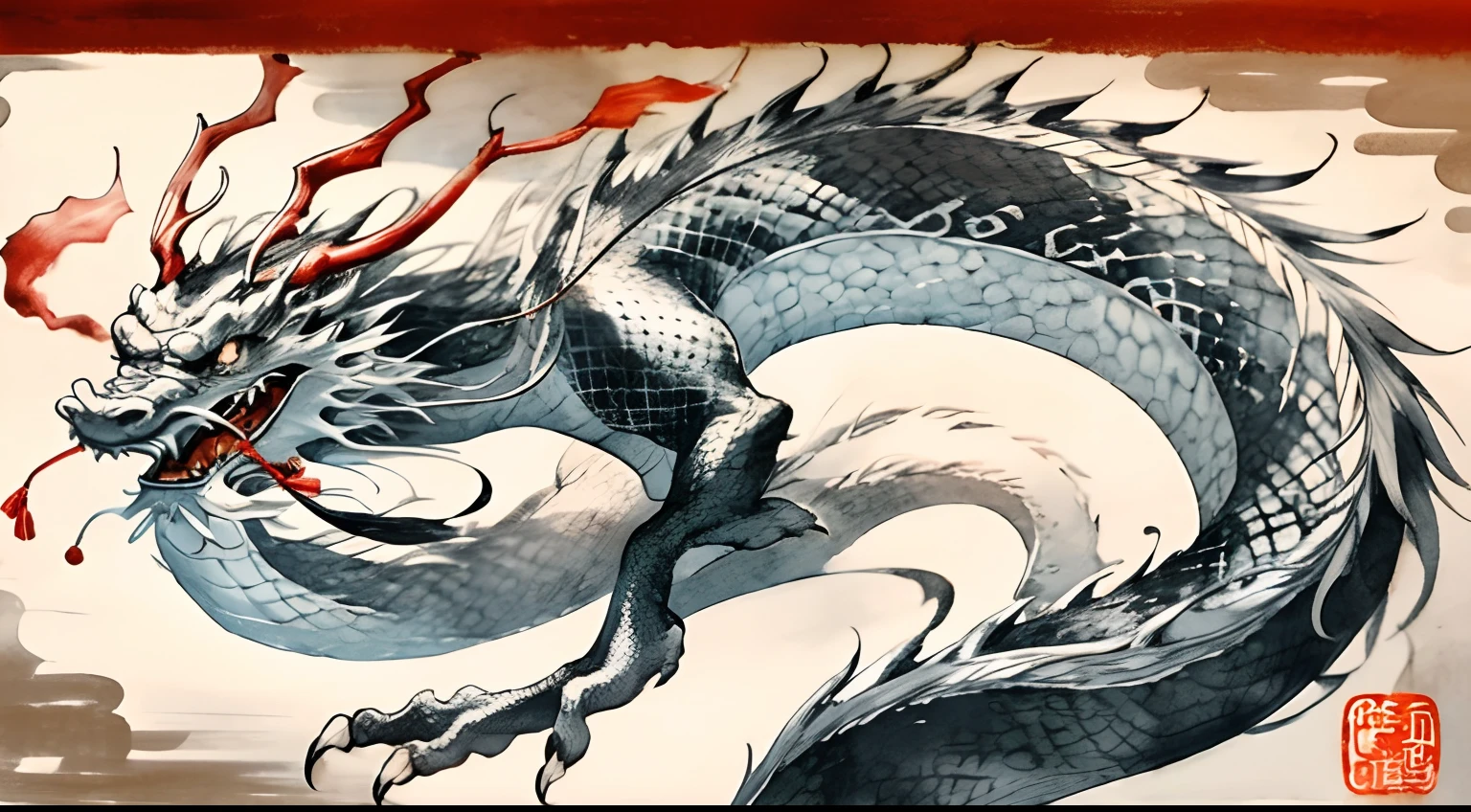 ink wash style,chinesedragon,Five-clawed dragon,Chinese style