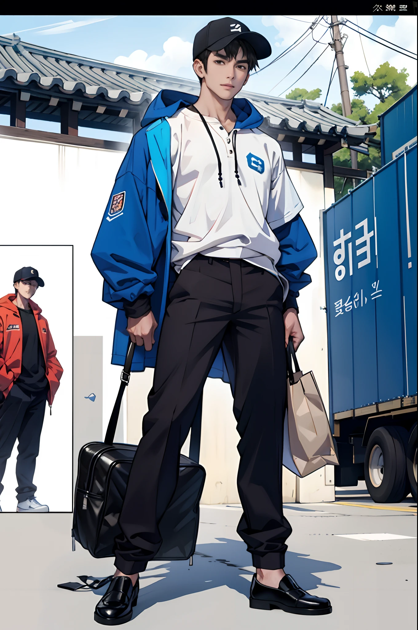 (tmasterpiece,超高分辨率,16k UHD,high qulity),low tune,commute,ads,tvp,standing on your feet,looking at viewert,tmasterpiece,pretty, Strong, musculature, department store,sitted,(Upright brown super short hair),Black eyes,ssmile,vogue, Korean fashion, Seoul,(small heads),Precise anatomy,Precise hand structure, espadrilles, Casual Fashion, wristwatch, Hoodies, espadrilles, Sportswear, baseball cap,Unity 16K wallpaper,concept-art,One guy,8K eyes,(((Mature male))),(short detailed hair),Work pants,(photorealiscic face:1.8),broad shoulder,slips,(full bodyesbian:1.6),Male 24,