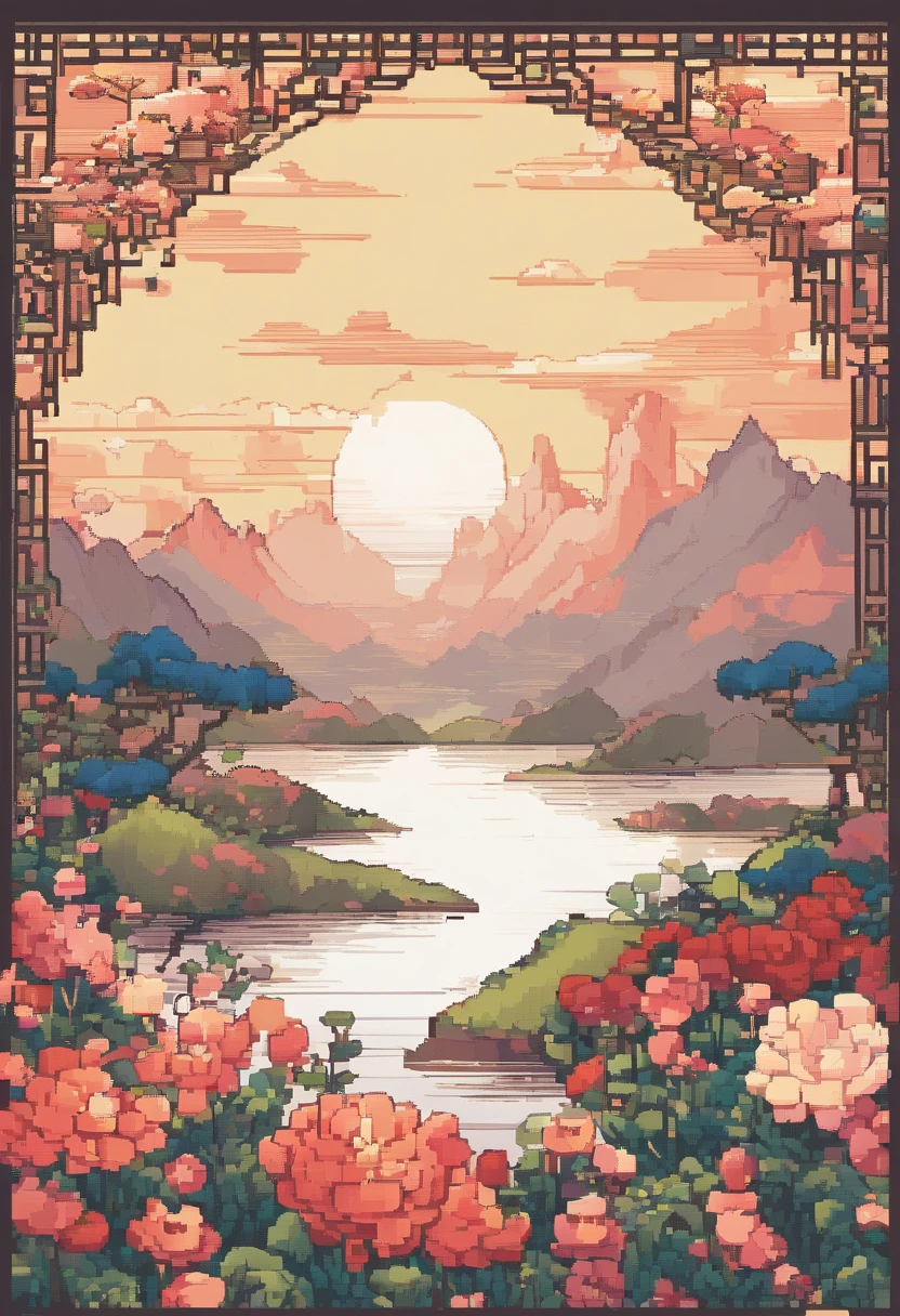 Field with beautiful flowers (close-up cleavage), meditate, Zazen, A meditative (Chinese landscape painting), (ink and watercolor painting), (8k wallpaper), (Light and Shadow Effect), rendering by octane, White balance design, Extremely detailed image representation, Wide angles, depth of fields, masterpiece, realistic, beautifully portrayed, a detailed, accurate, Masterpieces, masterpiece”