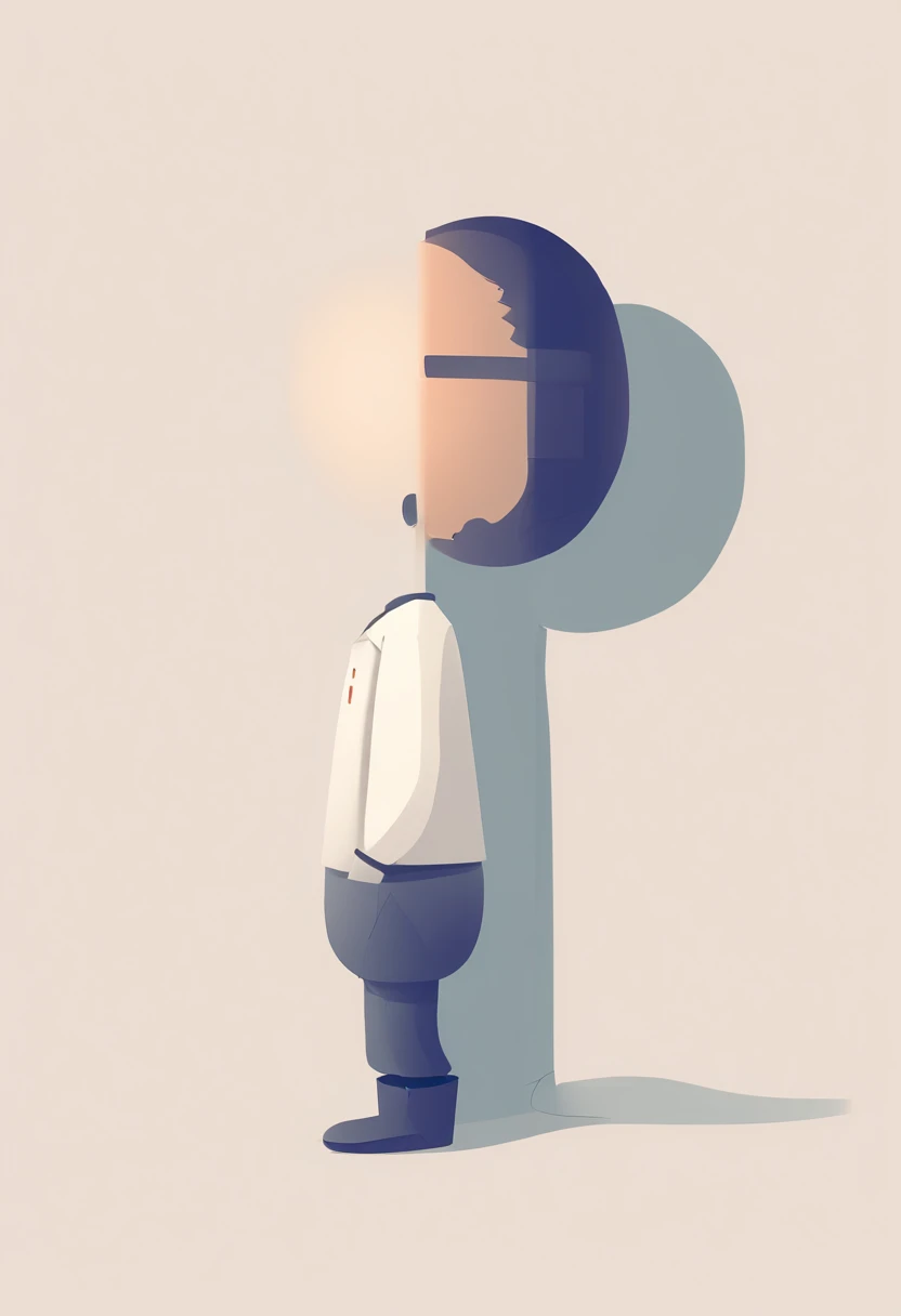 indie game art, simple, minimalist, dull, round, curved lines, lonely little  boy headshot, homemade goggles. homemade machines and trinkets